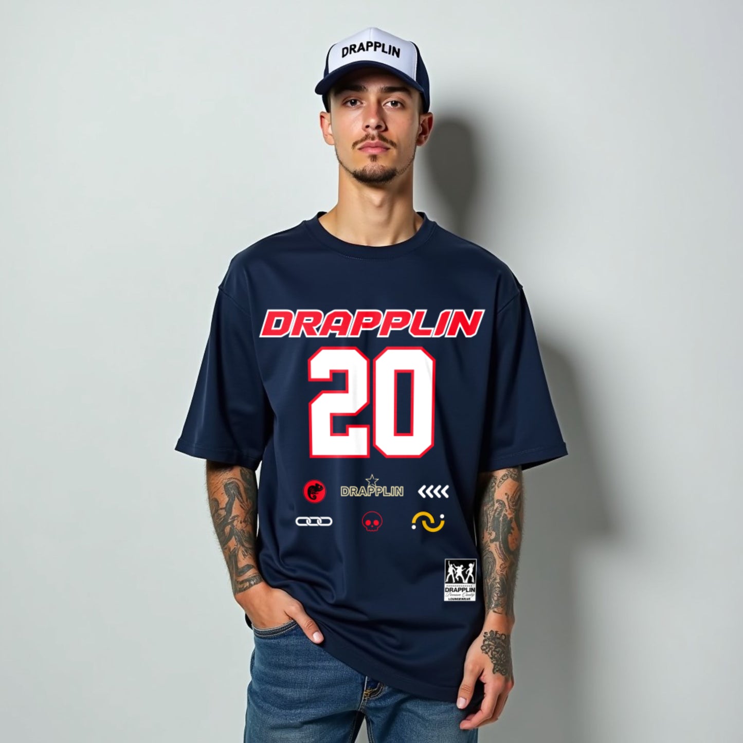 Drapplin Core Series: Heavyweight GSM Unisex Oversized Navy Blue Graphic T-shirt