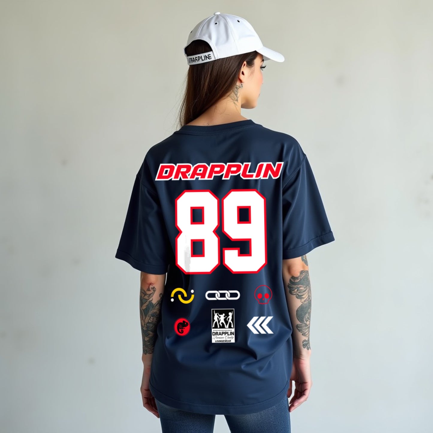Drapplin Core Series: Heavyweight GSM Unisex Oversized Navy Blue Graphic T-shirt