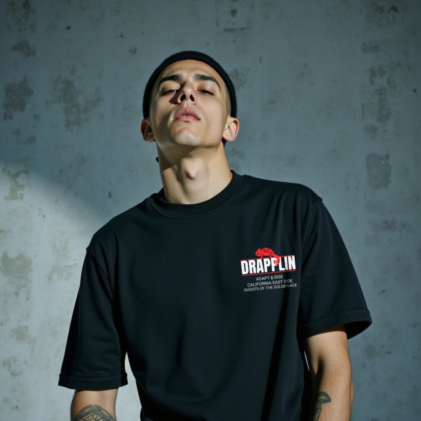Adapt To Drapplin Black Premium Oversized Printed T-shirt