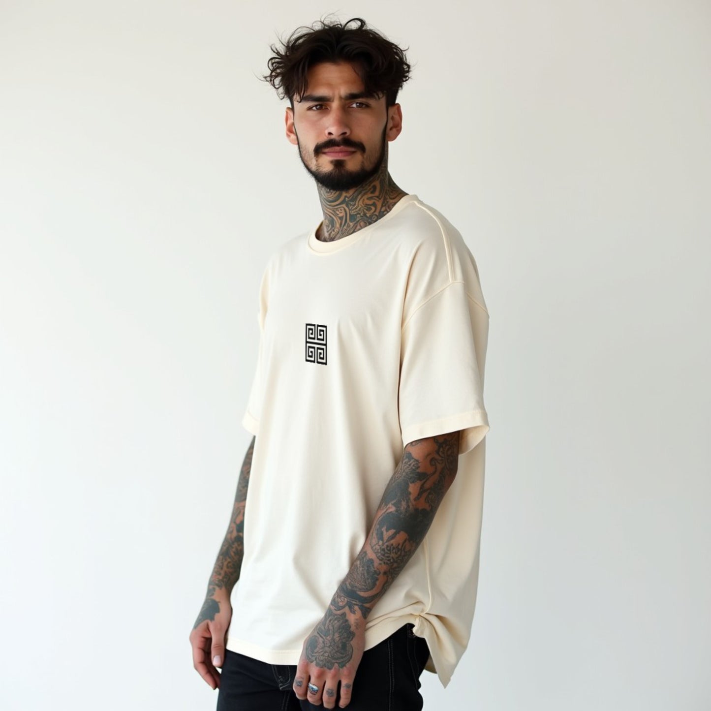 Drapplin Loungewear 280 GSM Unisex Oversized Off White Printed T-shirt