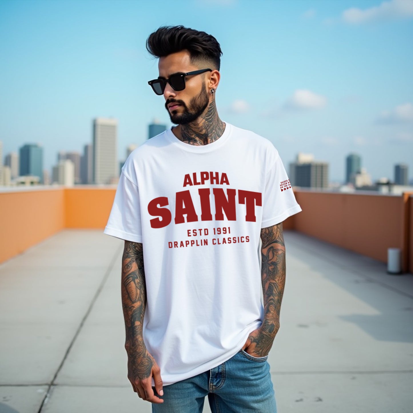 Saint Unisex White Premium Oversized Typographic Printed T-shirt