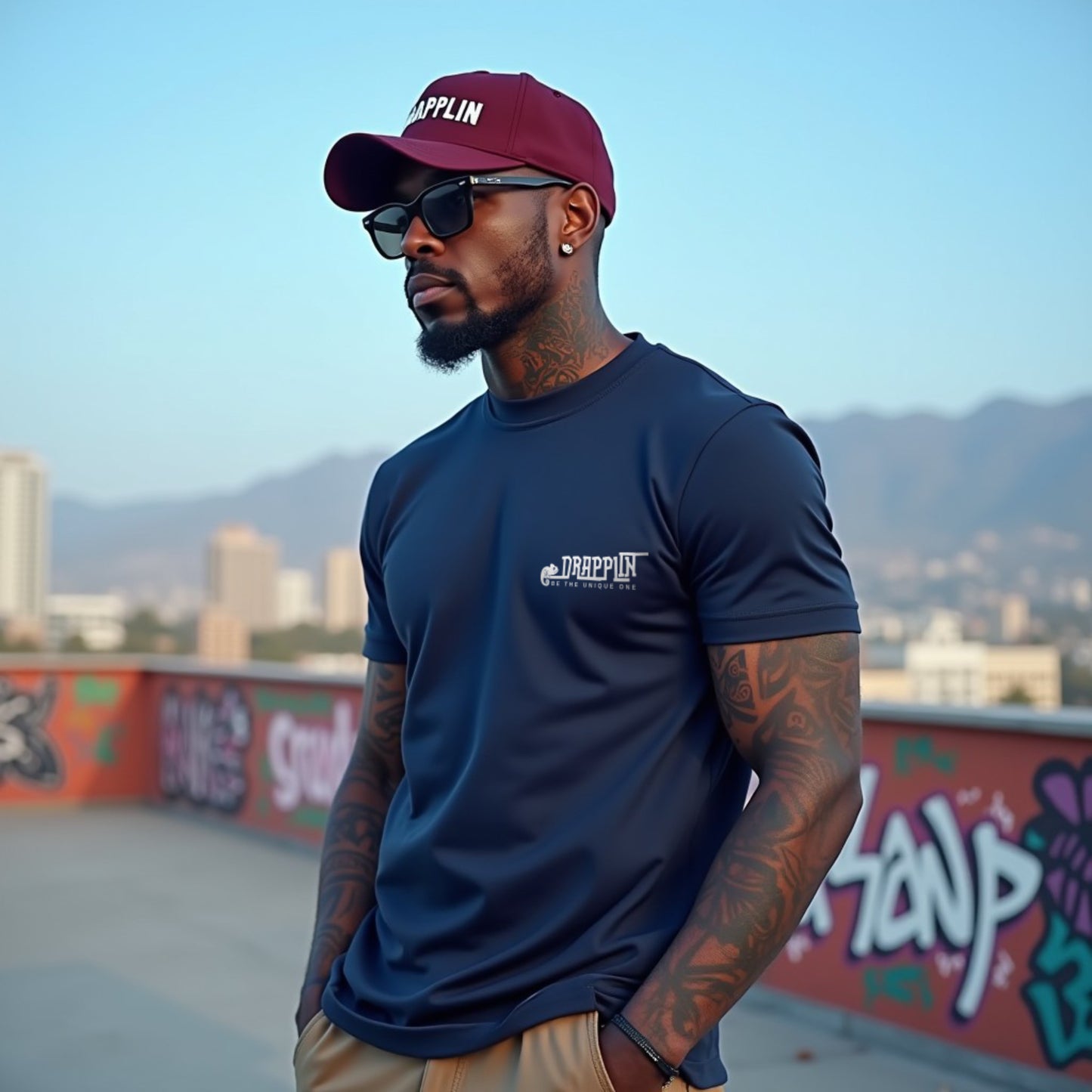 Drapplin Logo Navy Blue Crew Neck Embroidered T-shirt