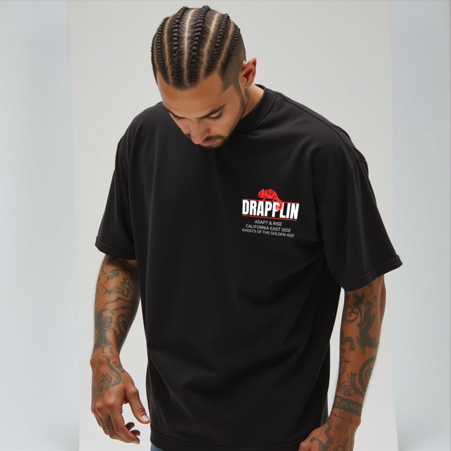 Adapt To Drapplin Black Premium Oversized Printed T-shirt