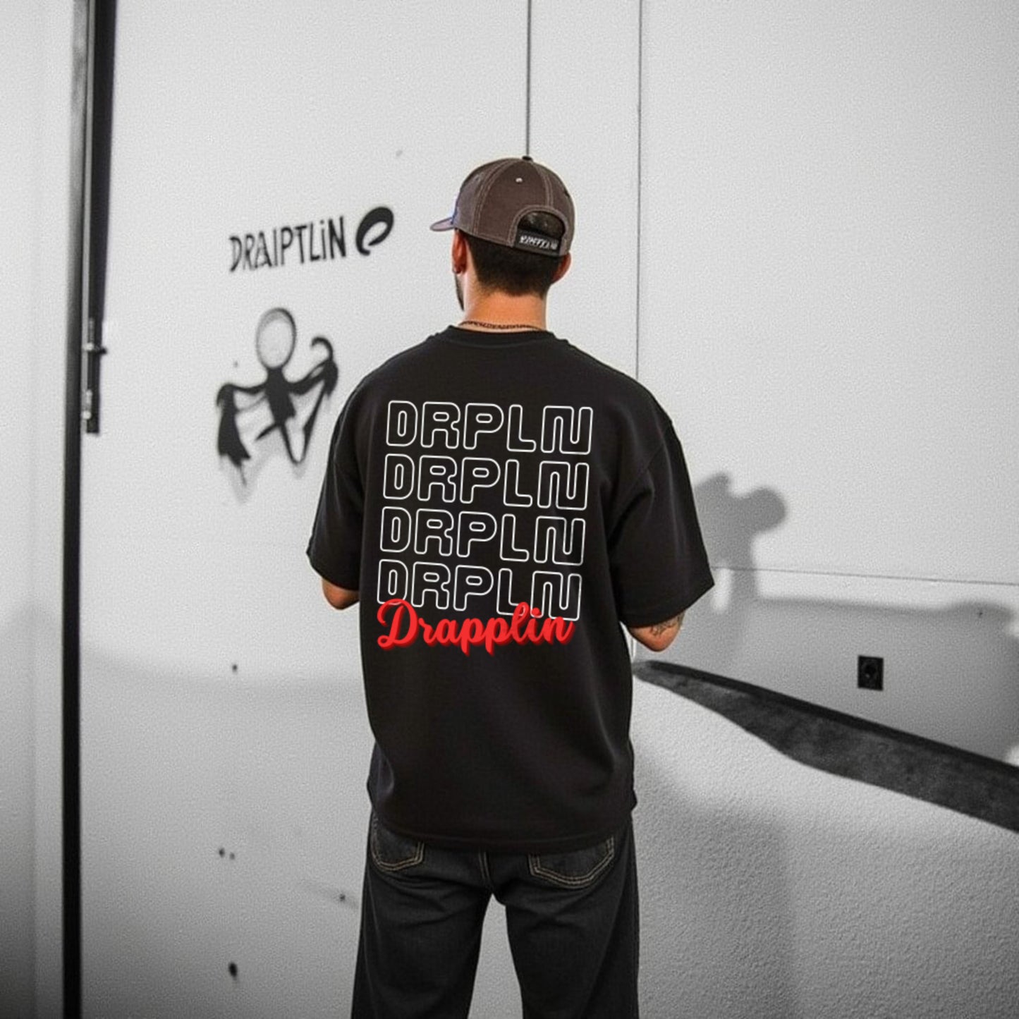 Adapt To Drapplin Black Premium Oversized Printed T-shirt