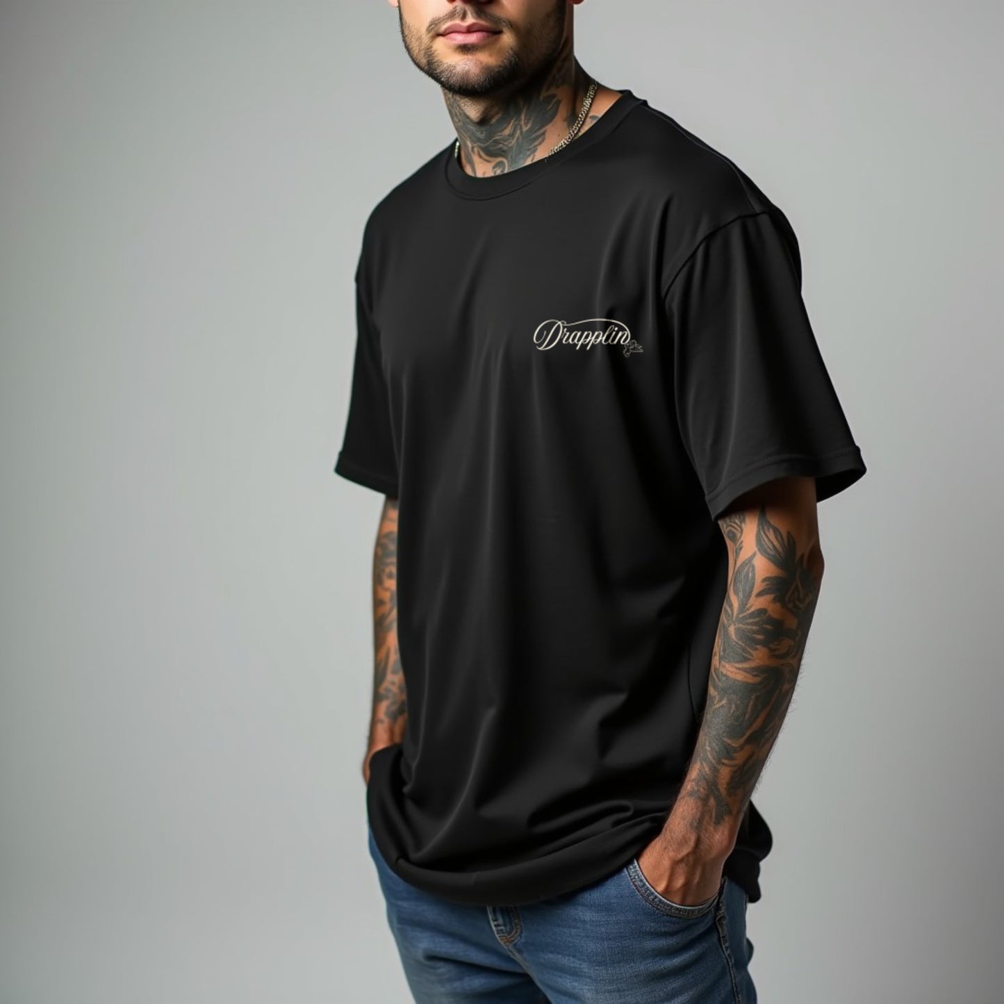 Drapplin Love Unisex Black Premium Oversized Printed T-shirt