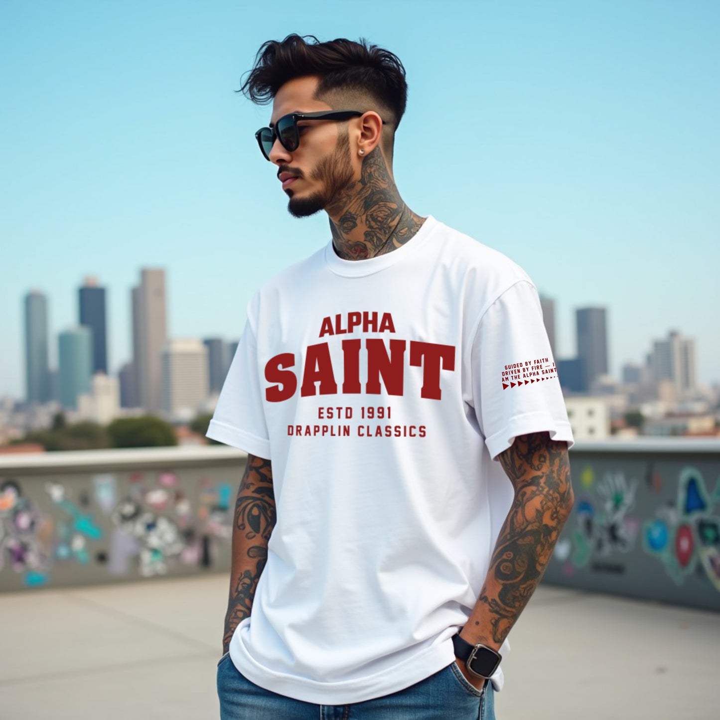 Saint Unisex White Premium Oversized Typographic Printed T-shirt