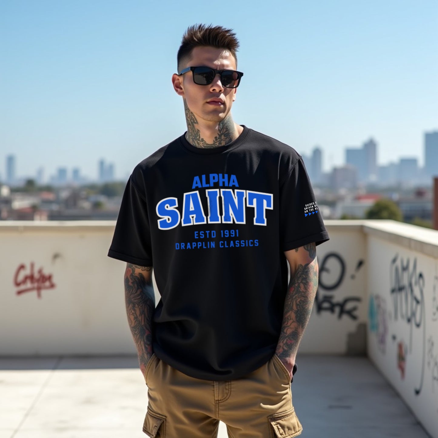 Saint Unisex Black Premium Oversized Typographic Printed T-shirt