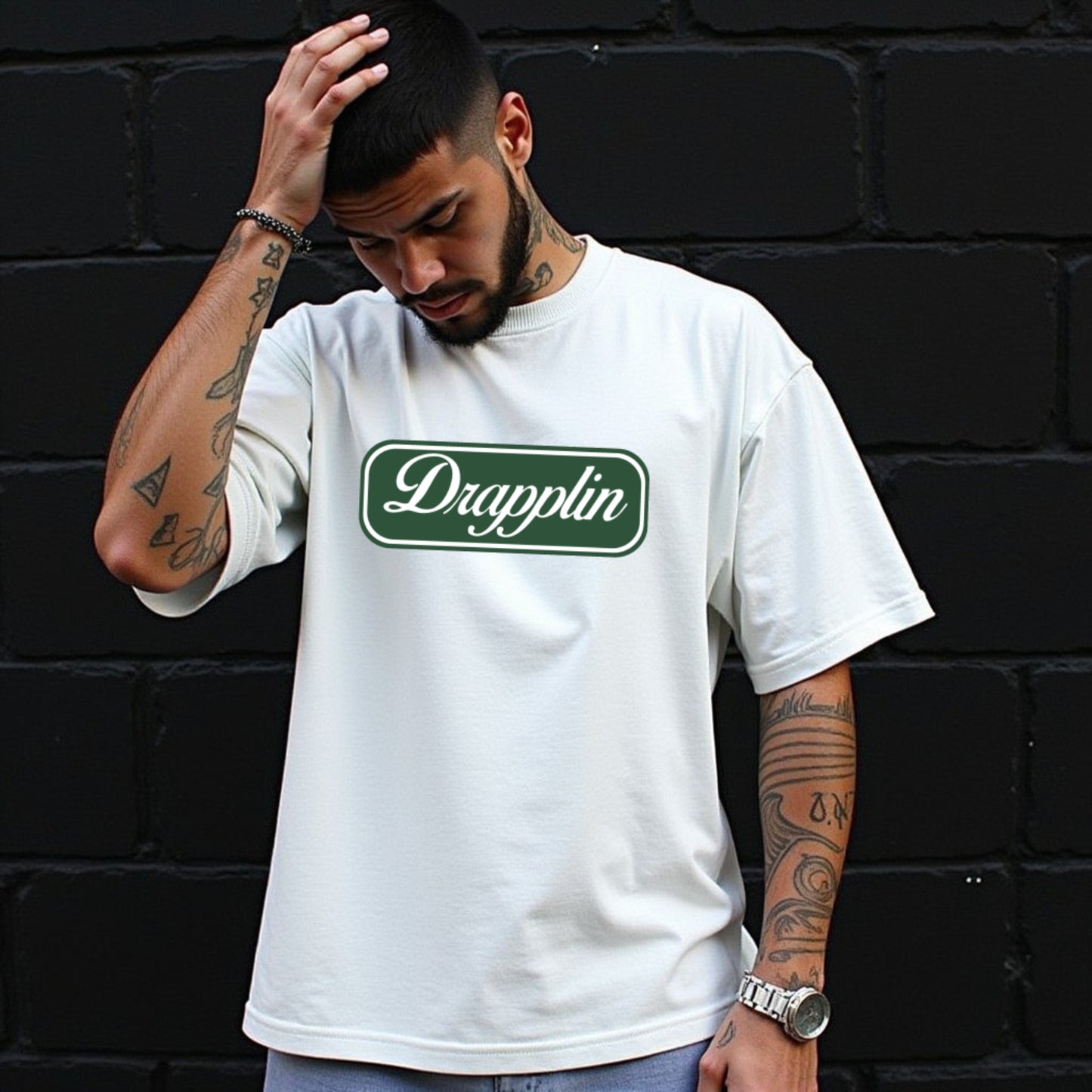 Drapplin Unisex White Premium Oversized Printed T-shirt