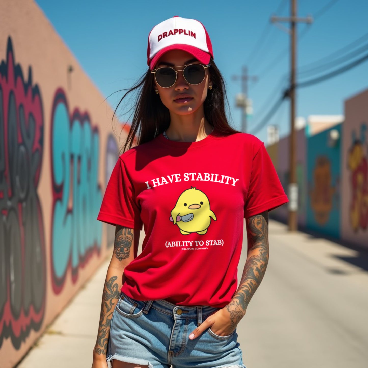 Stability Premium Red Crew Neck Woman's Printed T-shirt