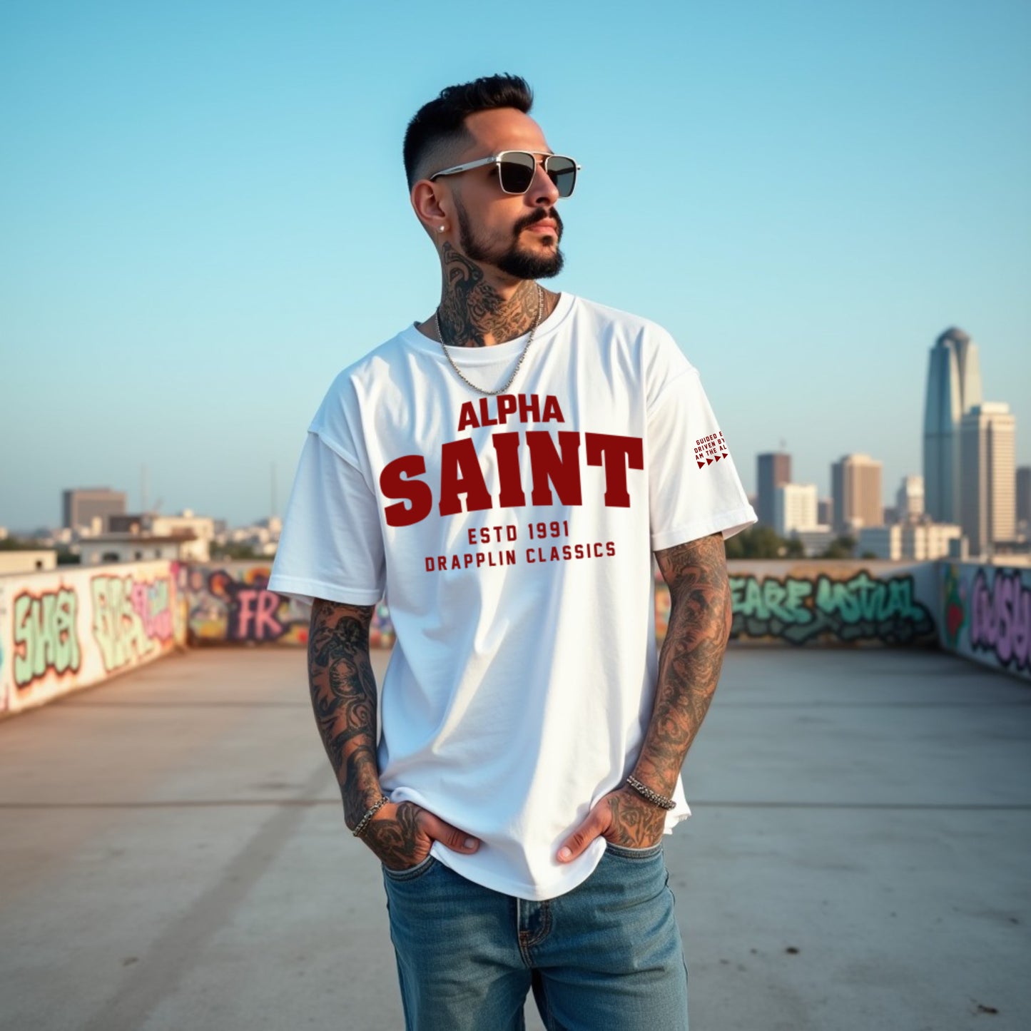 Saint Unisex White Premium Oversized Typographic Printed T-shirt