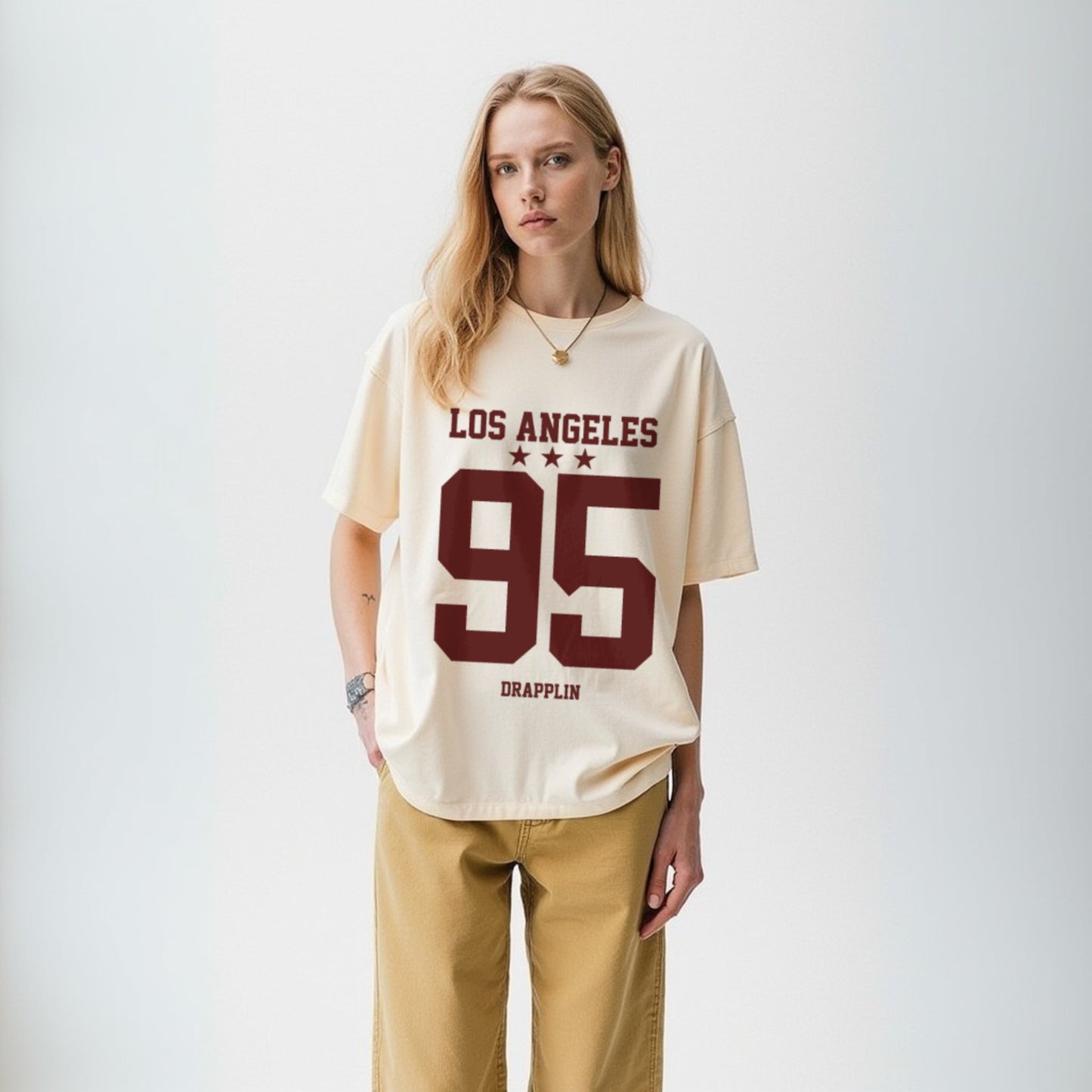 Los Angles Varsity Off White Oversized Printed T-shirt