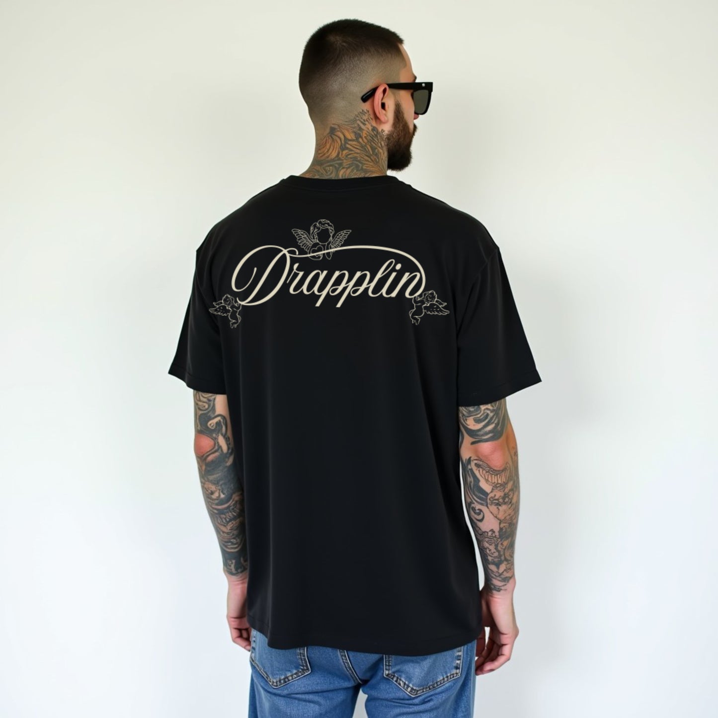 Drapplin Love Unisex Black Premium Oversized Printed T-shirt