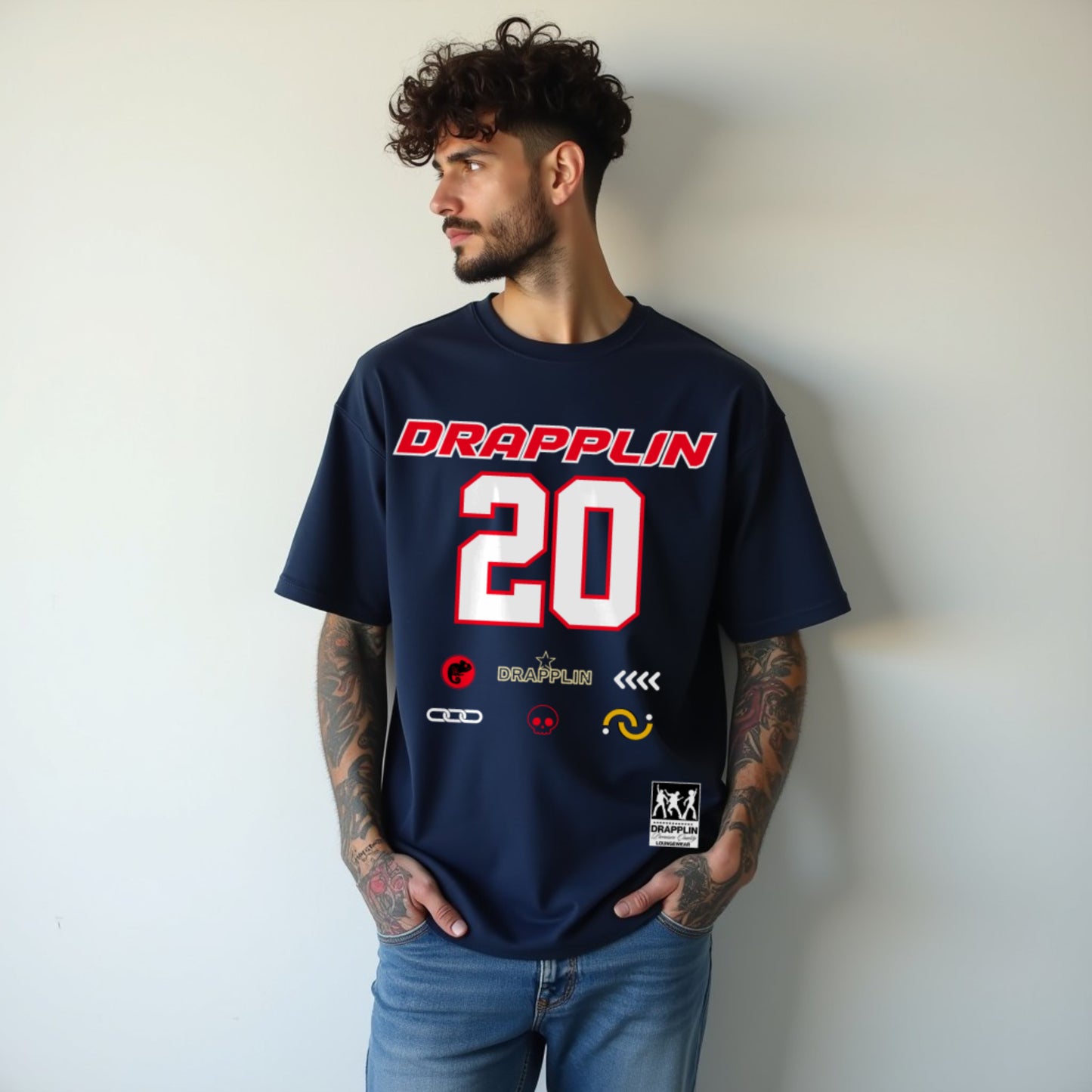 Drapplin Core Series: Heavyweight GSM Unisex Oversized Navy Blue Graphic T-shirt