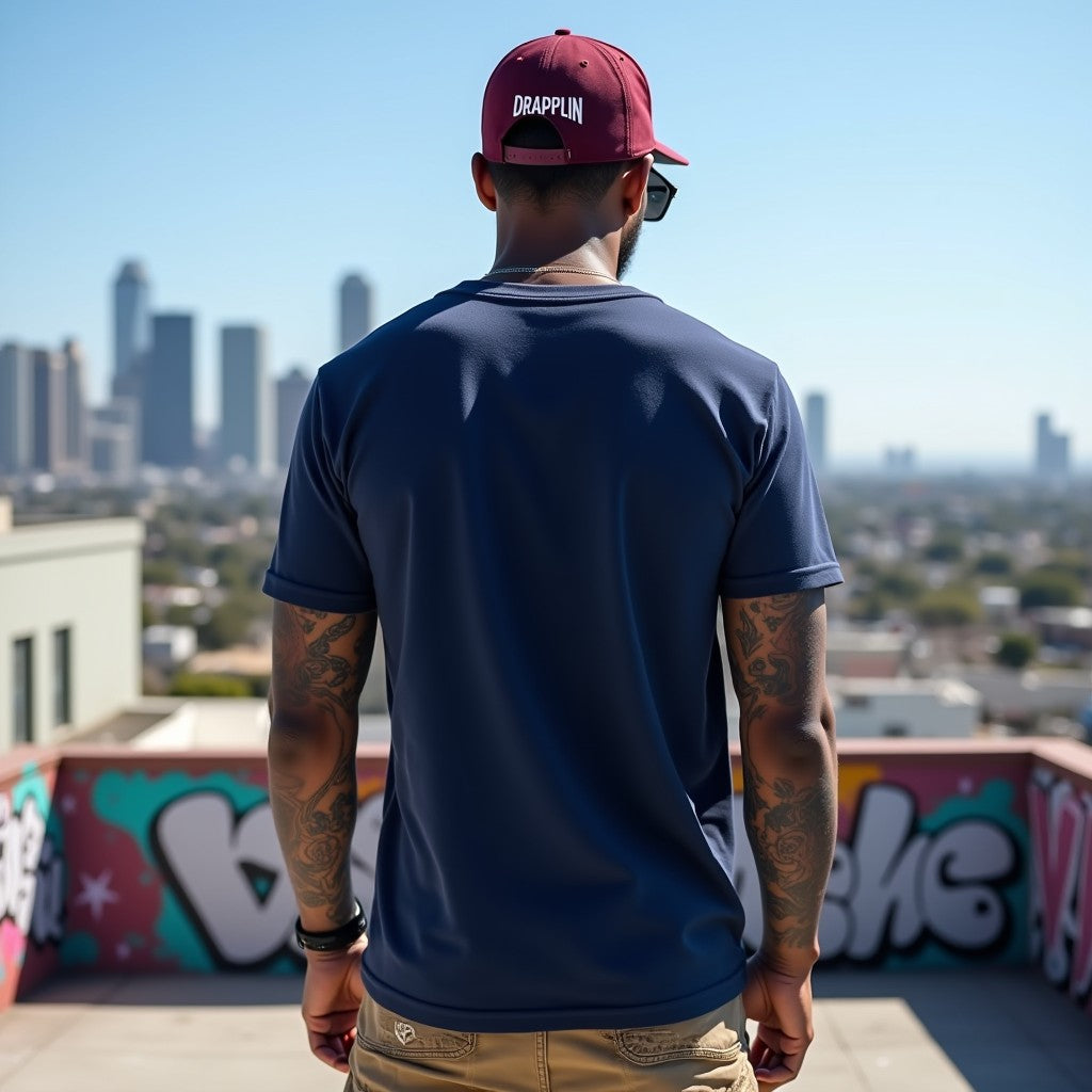 Drapplin Logo Navy Blue Crew Neck Embroidered T-shirt