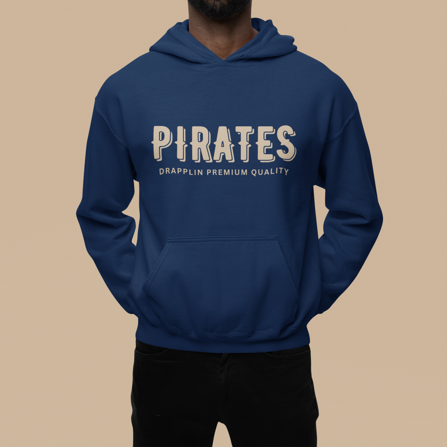 Pirates Navy Blue Regular Back Typographic Printed Hoodie
