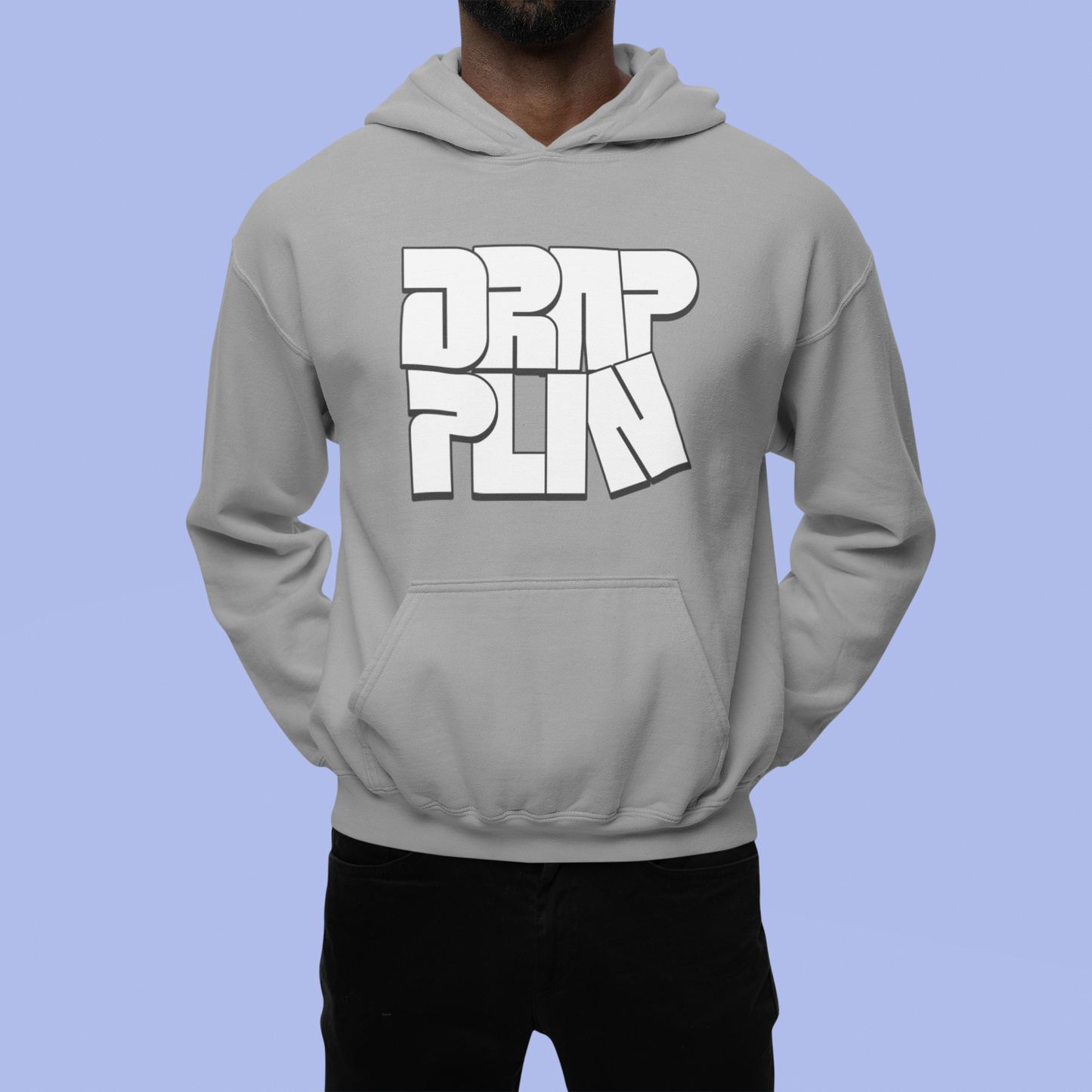 Drapplin Grey Mélange Regular Typographic Printed Hoodie