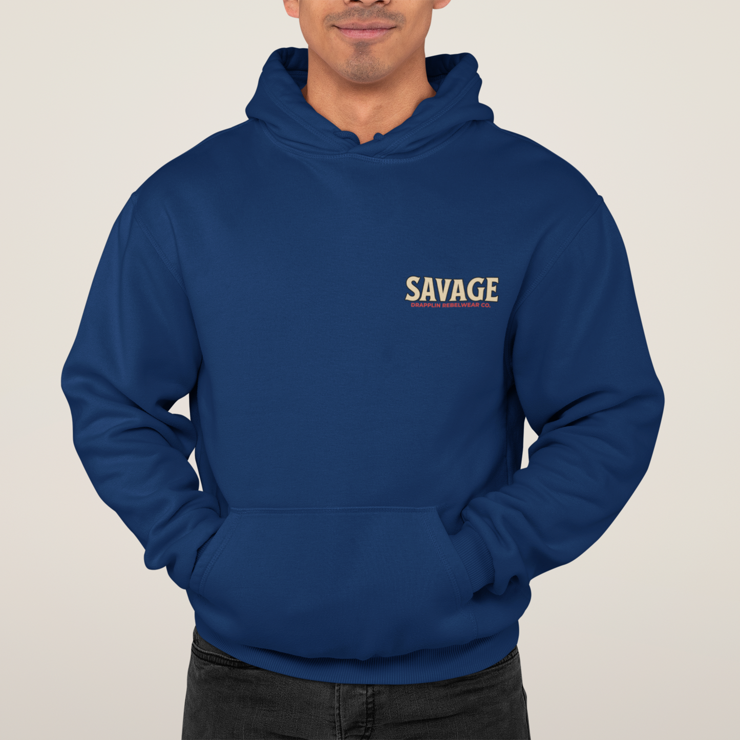 Savage Navy Blue Regular Back Typographic Printed Hoodie
