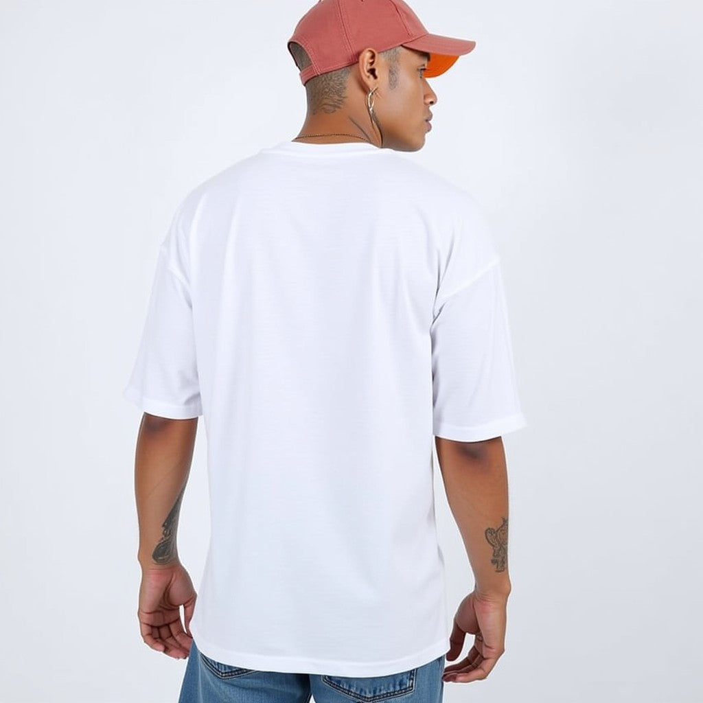 Drapplin Unisex White Premium Oversized Printed T-shirt