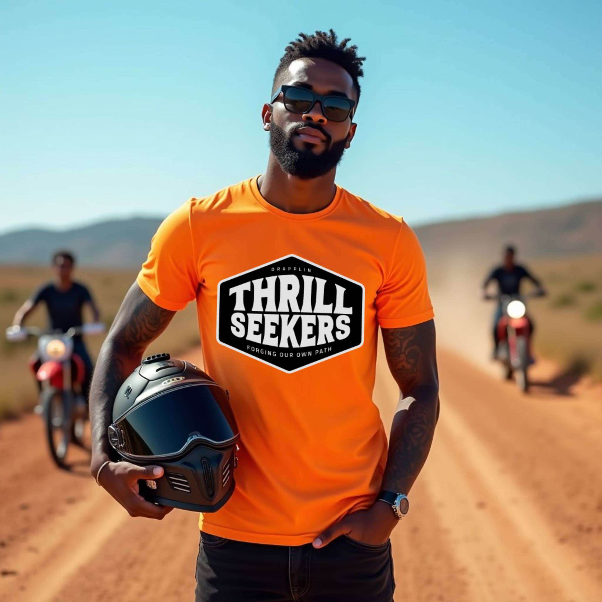 Thrill Seekers Orange Crew Neck Graphic Printed T-shirt