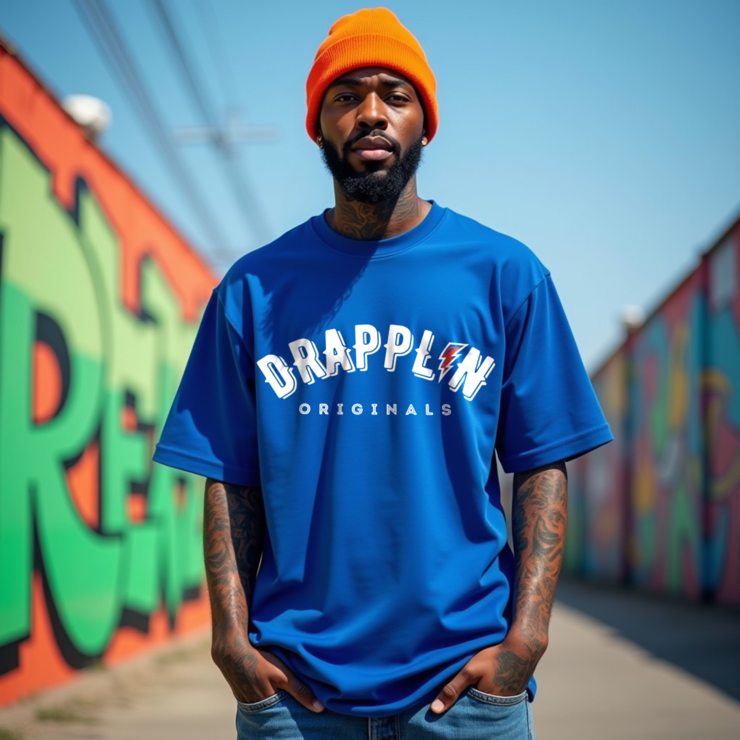 Drapplin Signature Royal Blue Oversized Unisex Typography Printed T-shirt