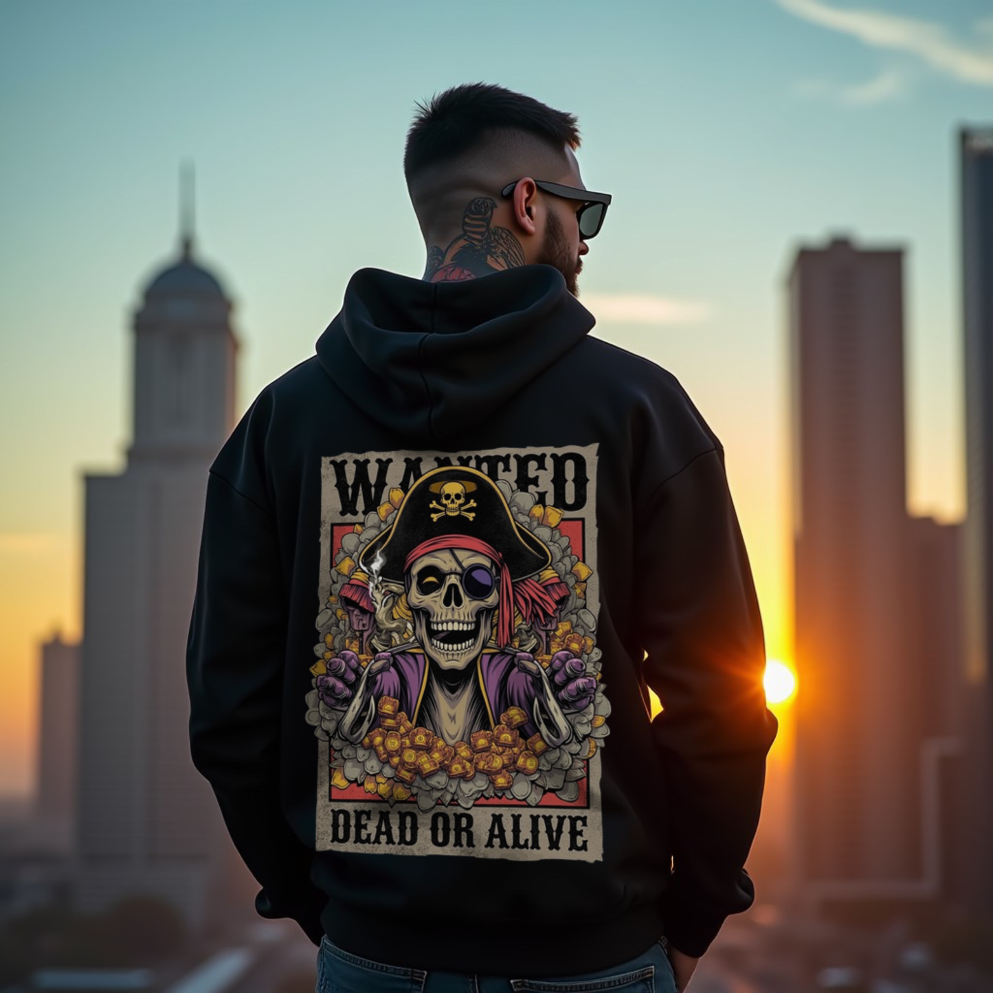 Pirates Black Regular Back Typographic Printed Hoodie