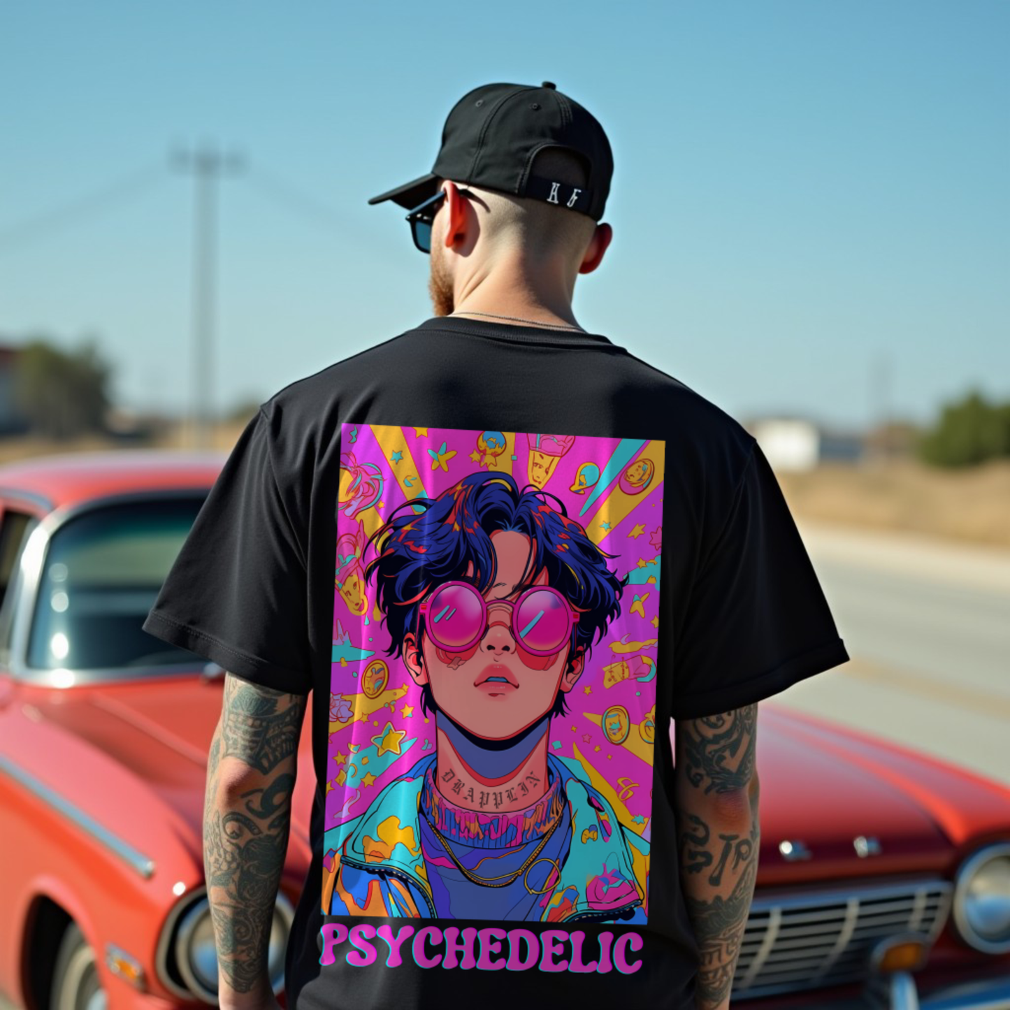 Psychedelic Premium Black Oversized Typography Back Printed T-shirt