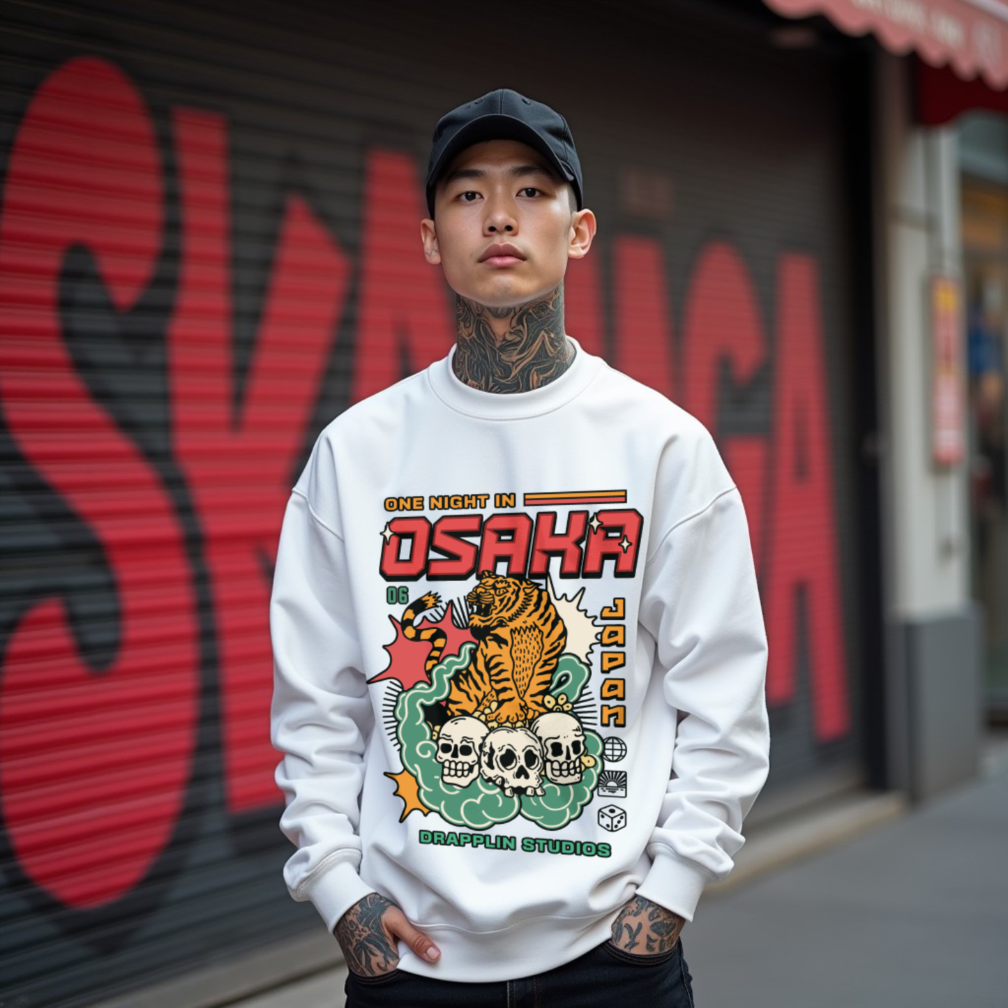 Osaka White Regular Typographic Printed Sweatshirt