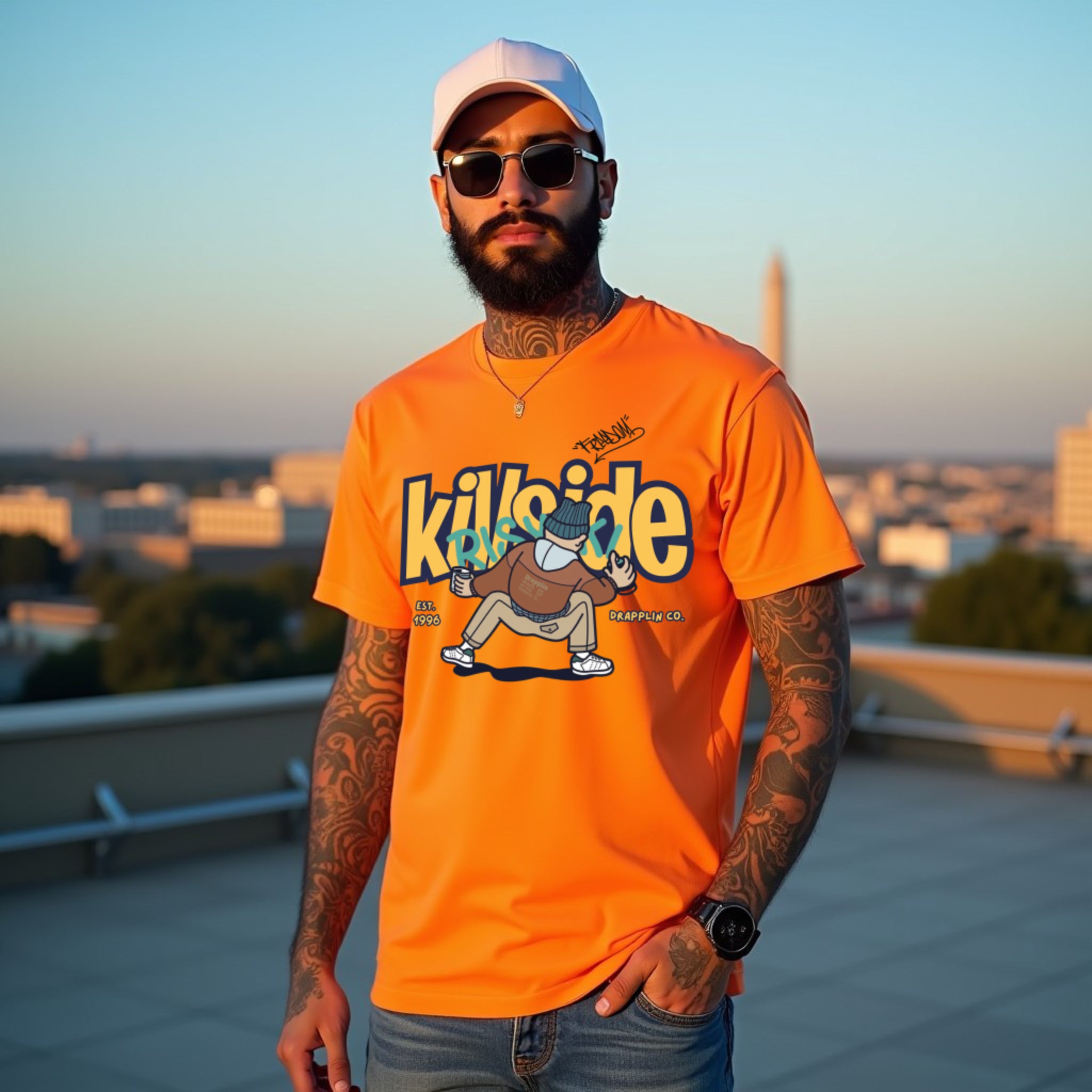 Killside Orange Crew Neck Graphic Printed T-shirt