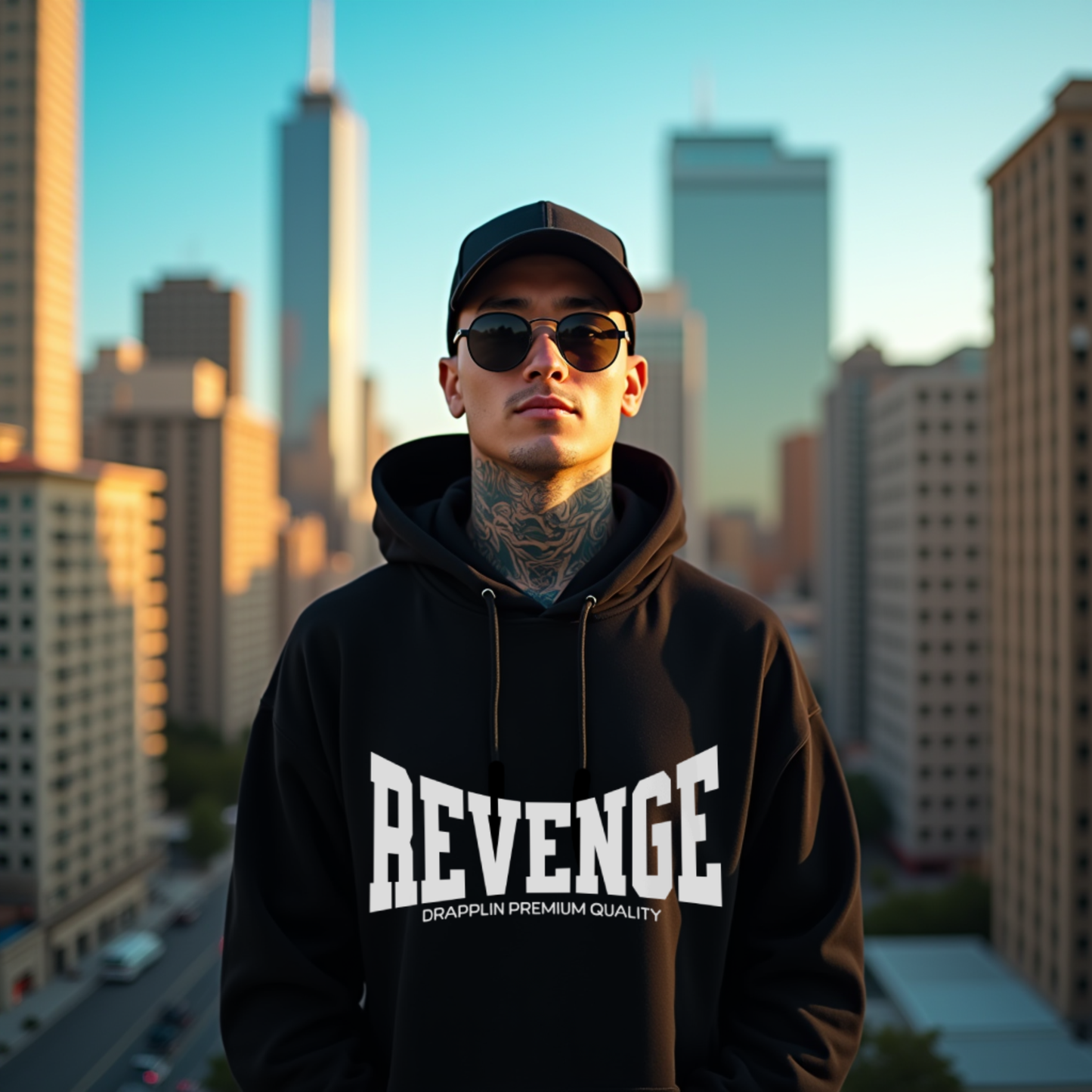 Revenge Black Regular Typographic Printed Hoodie