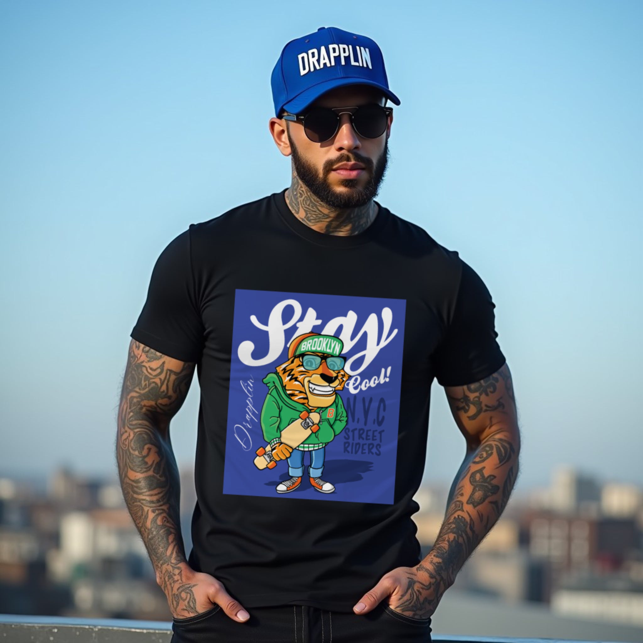 Stay Premium Black Crew Neck Graphic Printed T-shirt