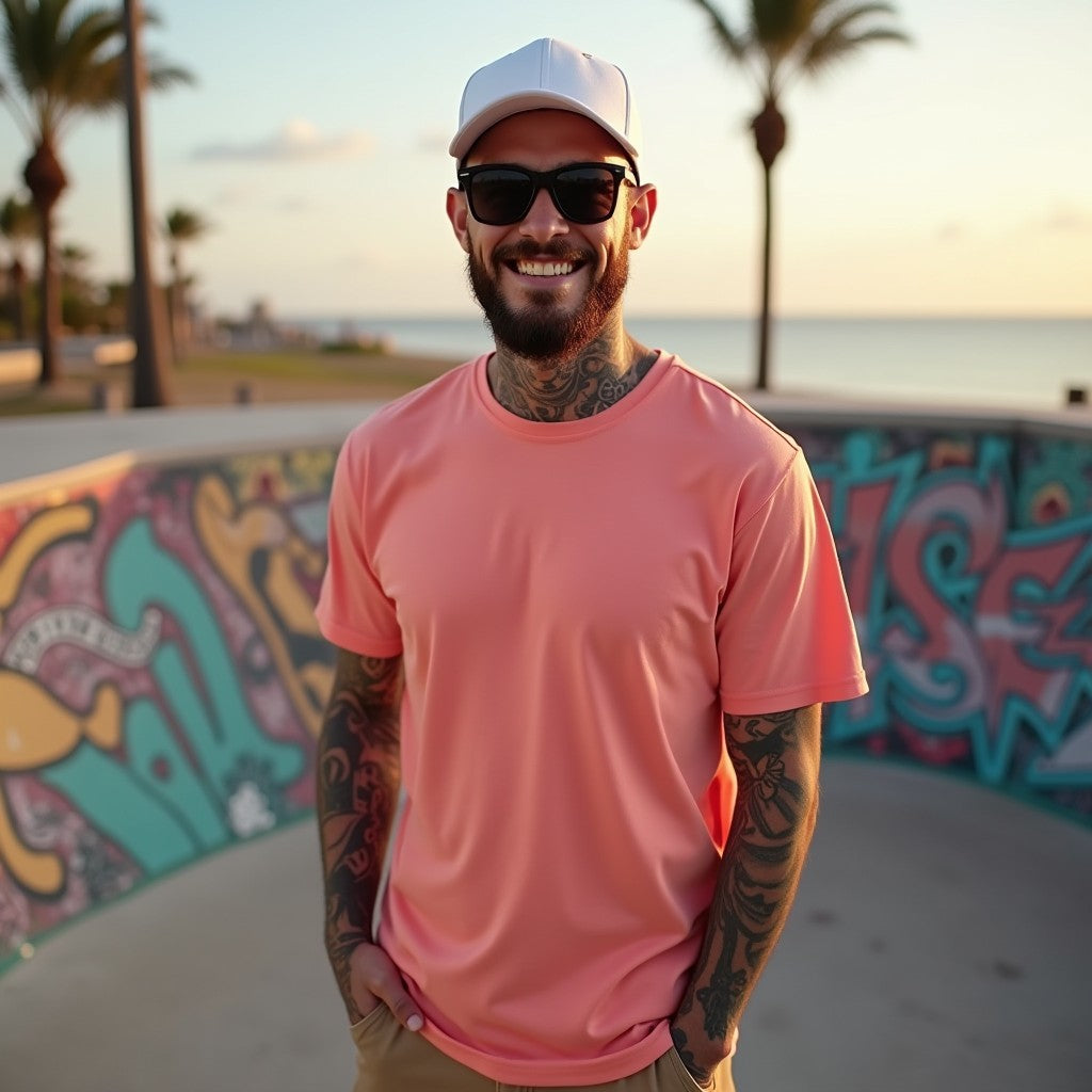 Premium Coral Regular Crew Neck Solid Plain T-shirt