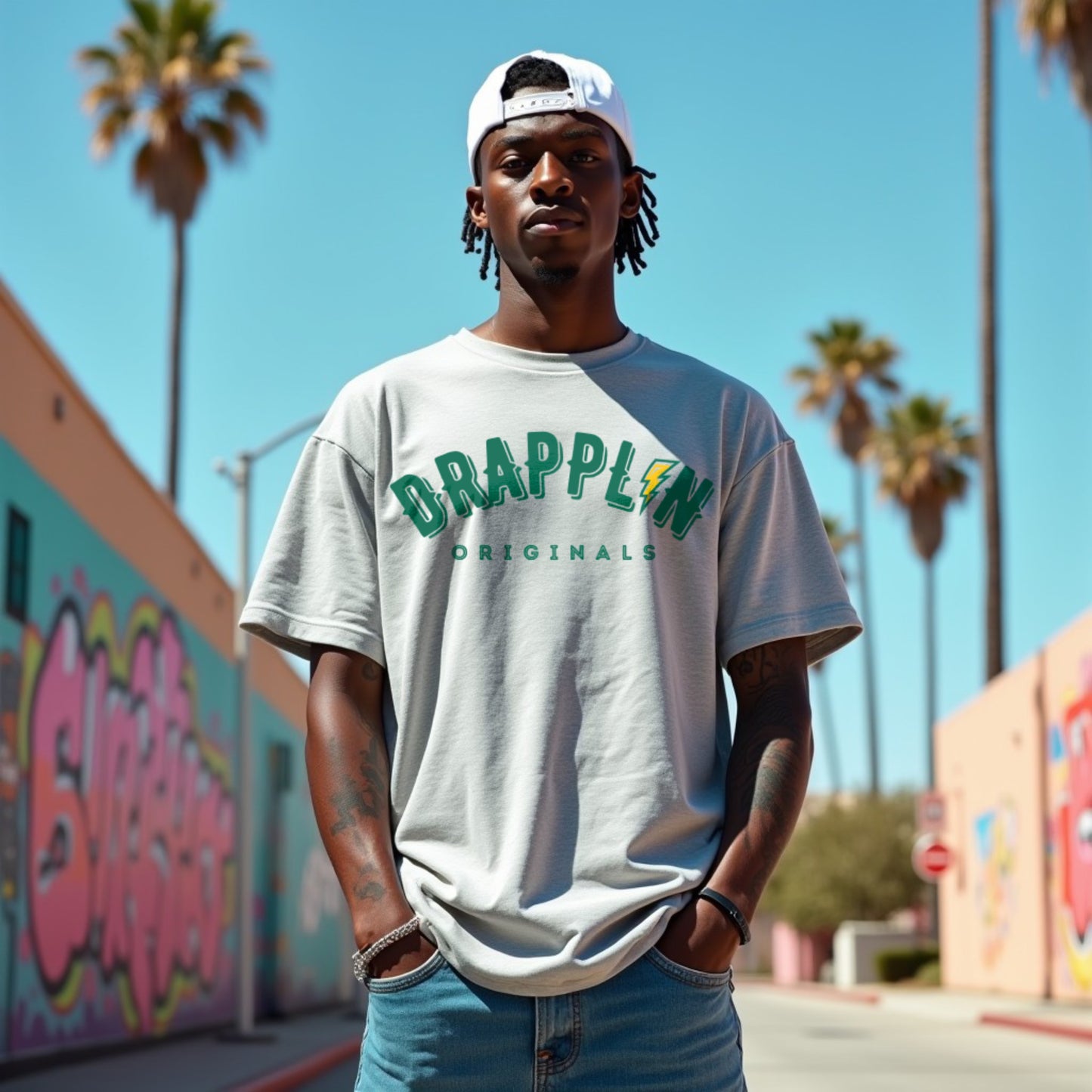 Drapplin Signature Grey Mélange Oversized Unisex Typography Printed T-shirt