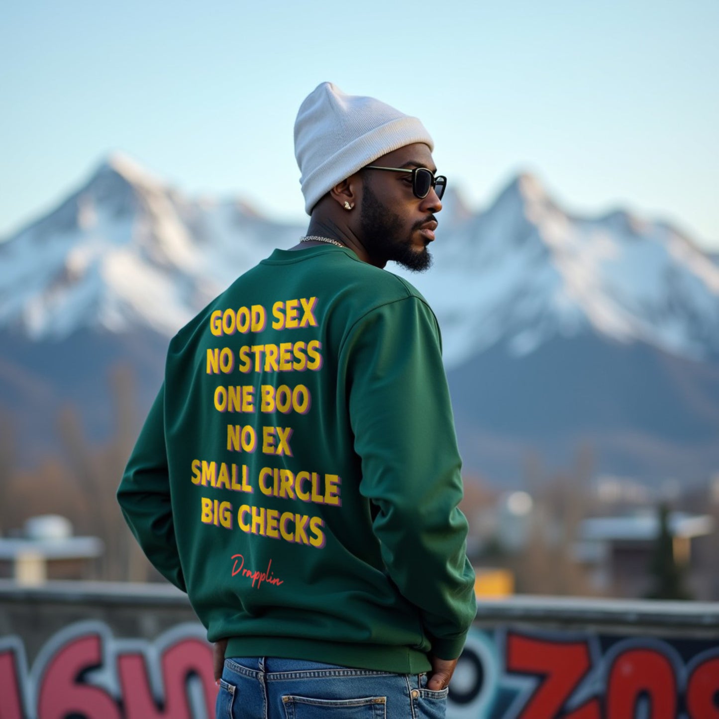 No Stress Forest Green Oversized Back Typographic Printed Sweatshirt