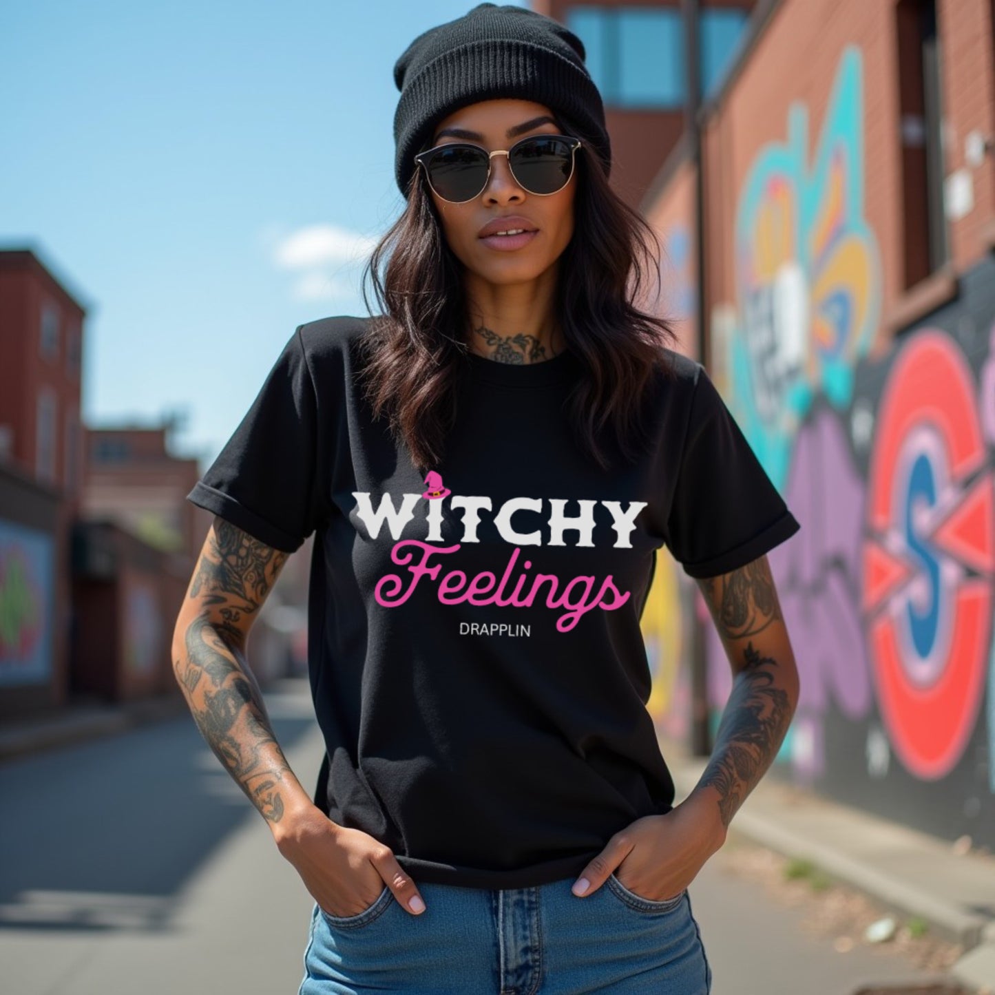 Witchy Feelings Black Relaxed Fit Printed T-shirt