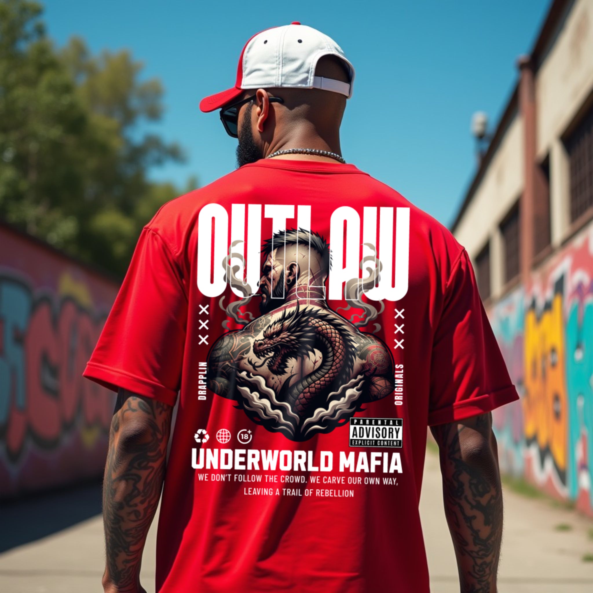 Outlaw Premium Red Oversized Typography Back Printed T-shirt