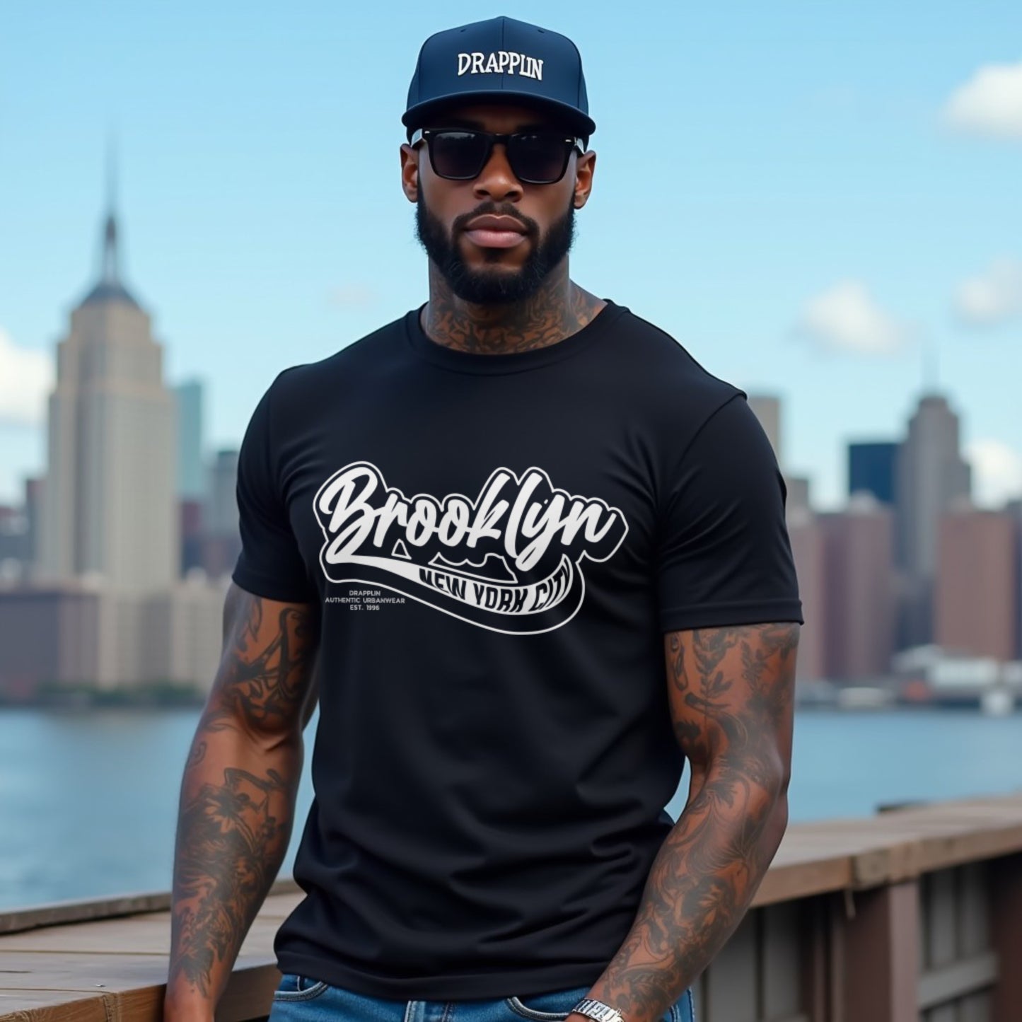 Brooklyn Black Typographic Crew Neck Graphic Printed T-shirt