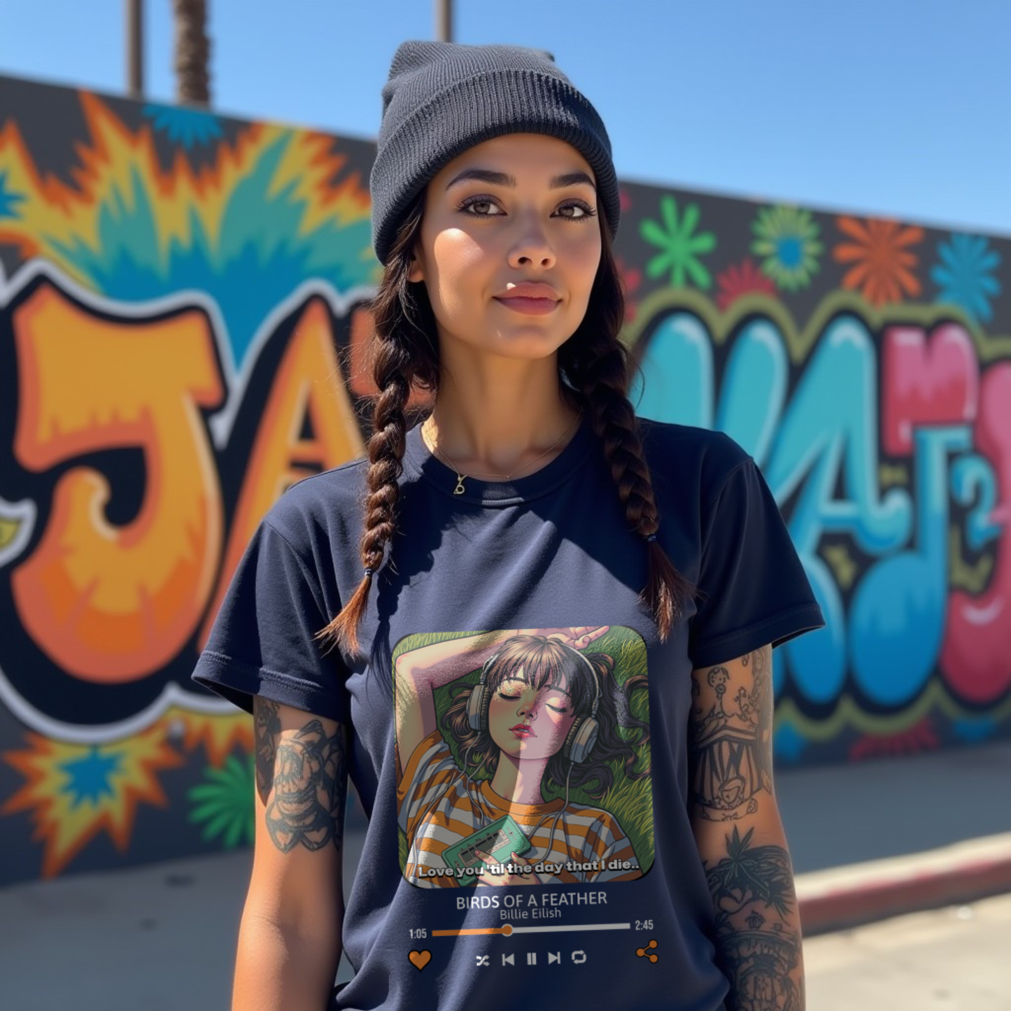 Birds Of Feather Navy Blue Woman Regular Fit Printed T-shirt