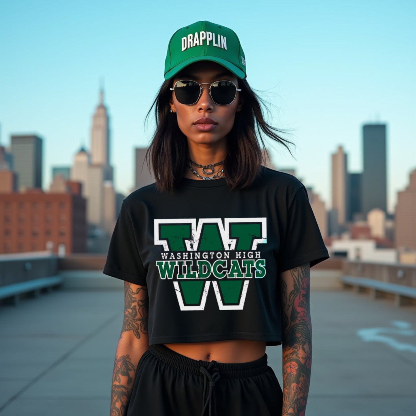Women's Wildcats Black Graphic Printed Crop Top T-shirt