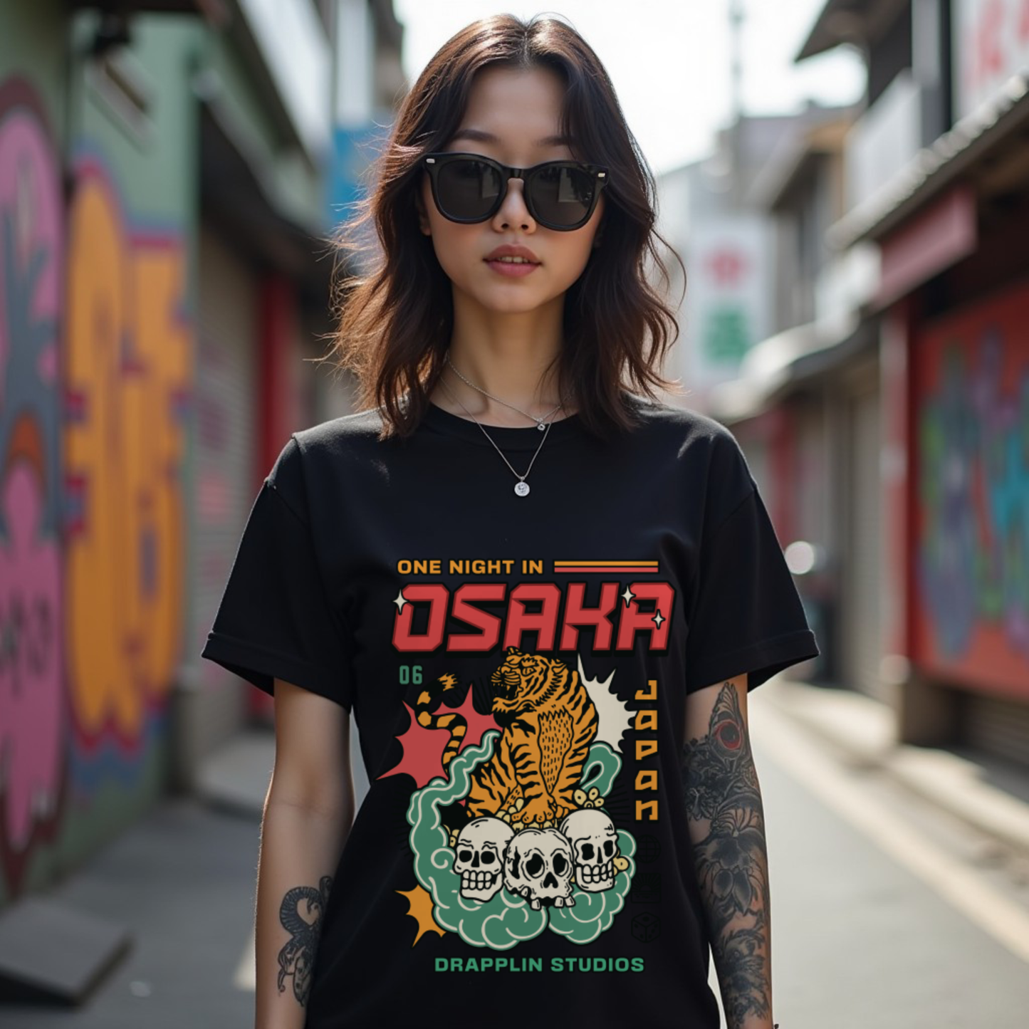 Osaka Unisex Black Relaxed Fit Printed T-shirt