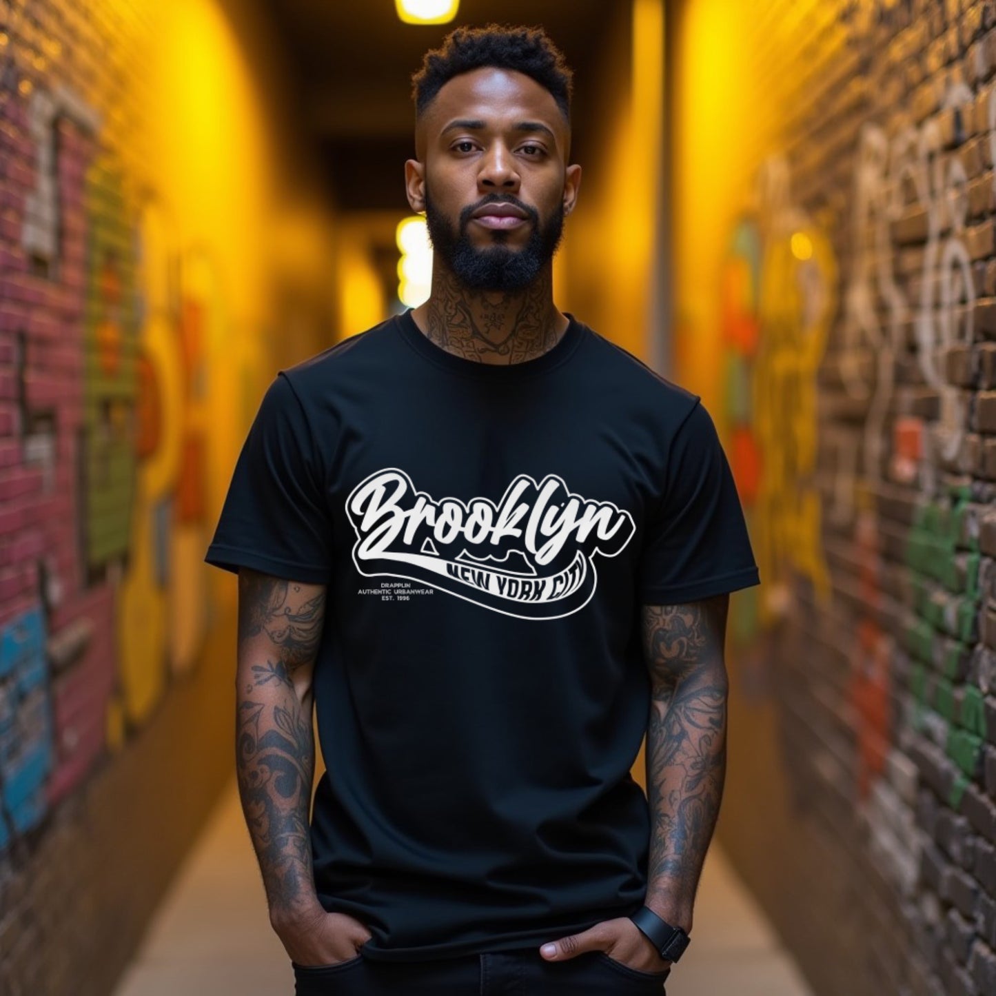 Brooklyn Black Typographic Crew Neck Graphic Printed T-shirt