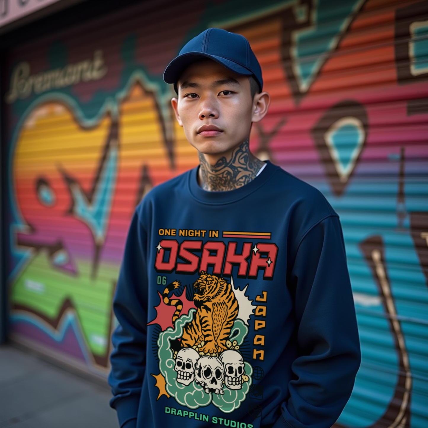 Osaka Navy Blue Regular Typographic Printed Sweatshirt