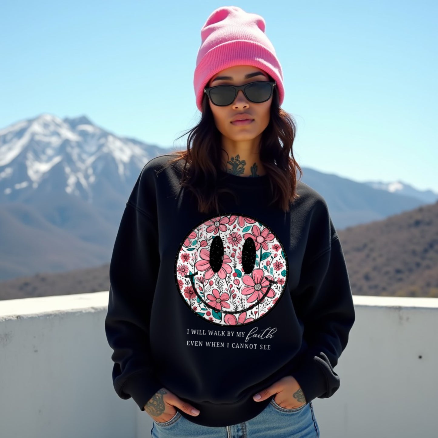 Smiley Black Woman Regular Typographic Printed Sweatshirt