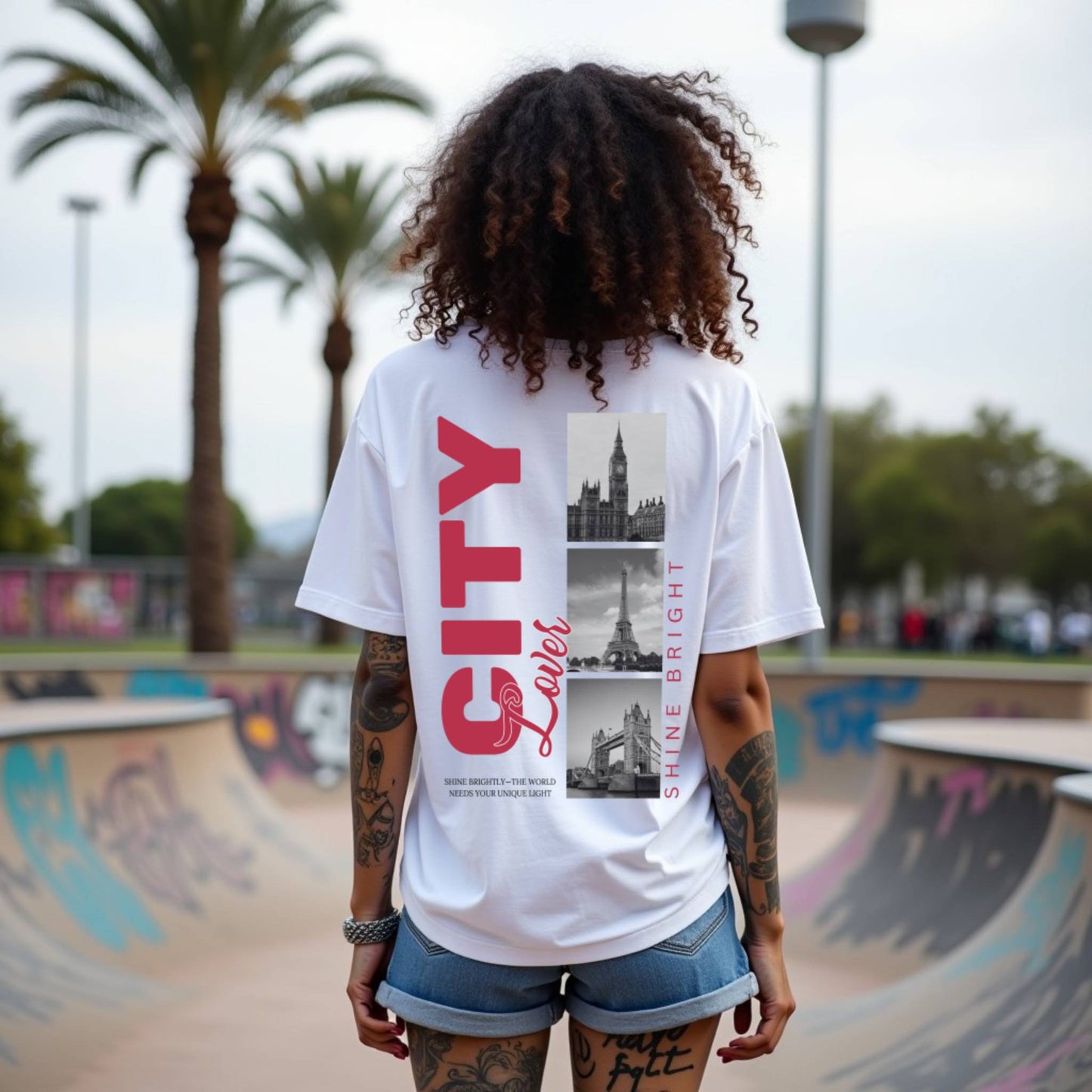 City Lover Premium White Woman Oversized Printed T-shirt
