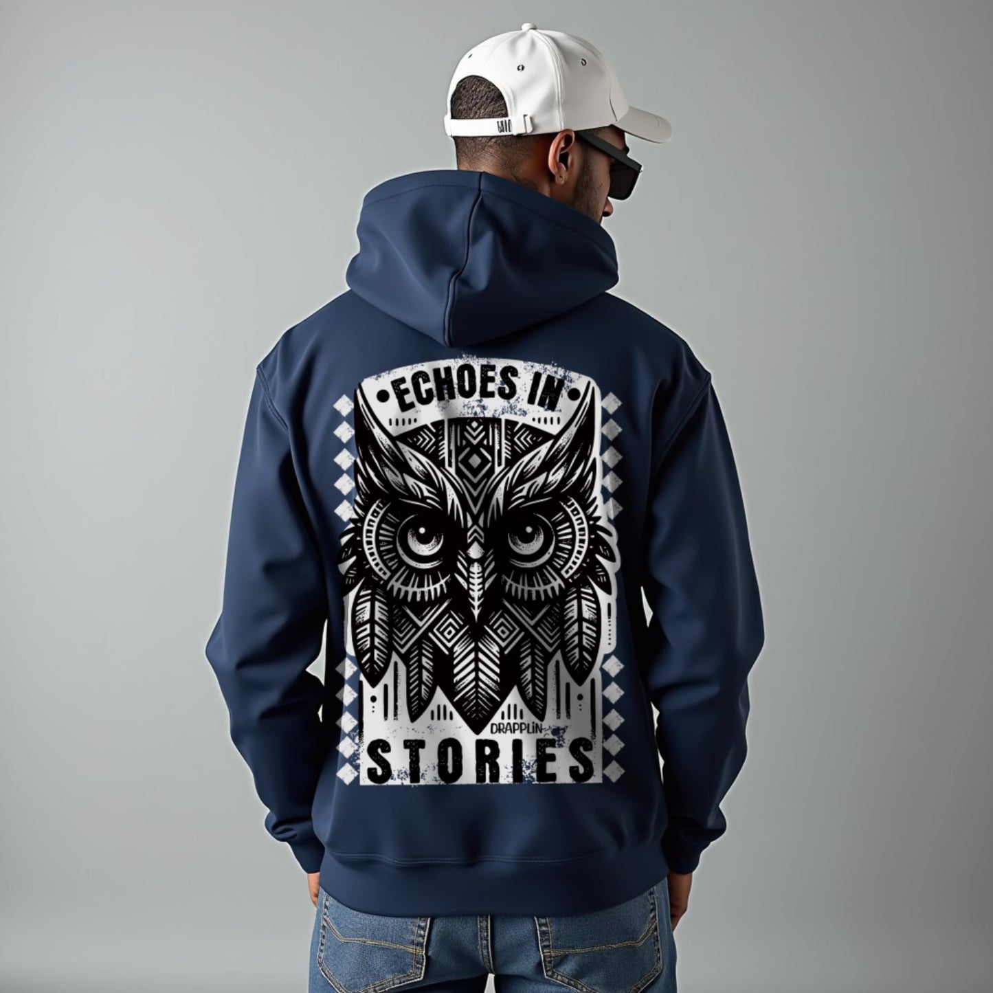 Echoes Navy Blue Regular Back Typographic Printed Hoodie