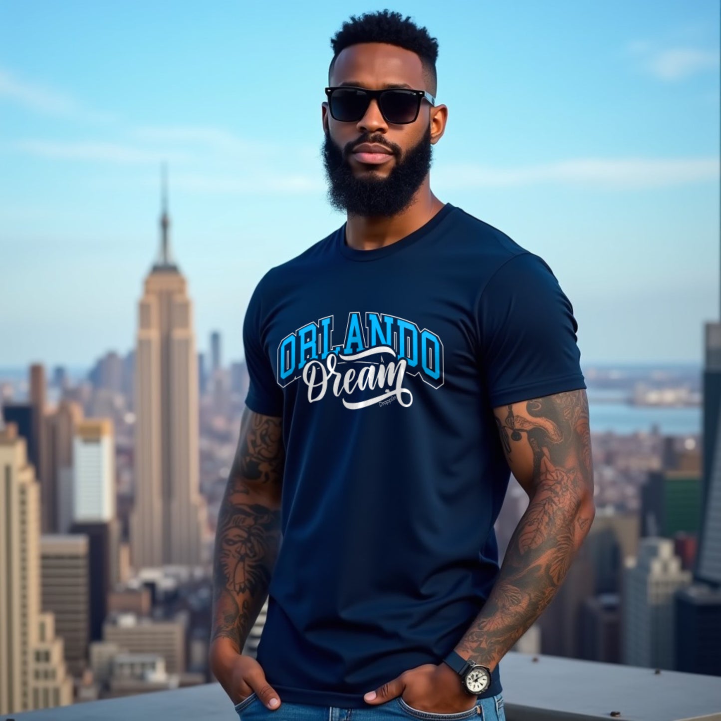 Orlando Navy Blue Crew Neck Graphic Printed T-shirt
