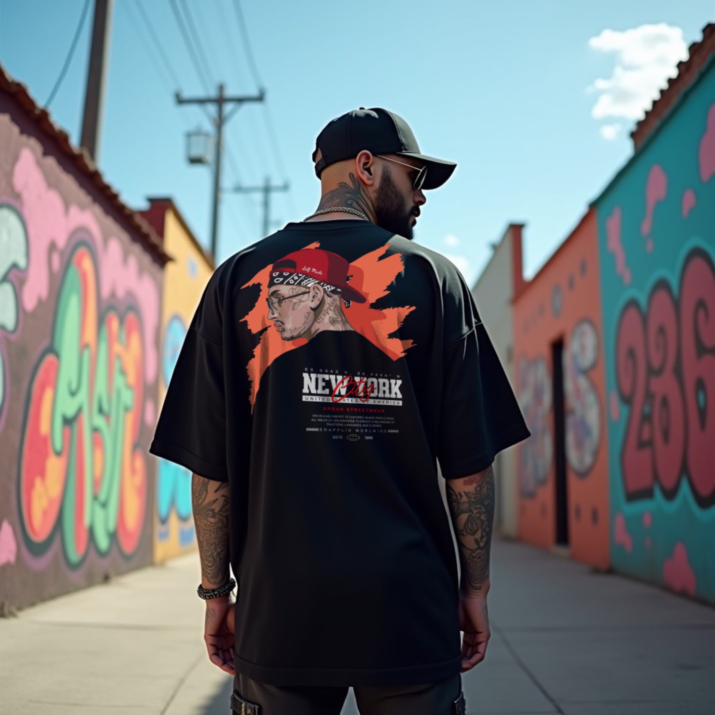 New York Premium Black Oversized Typography Back Printed T-shirt
