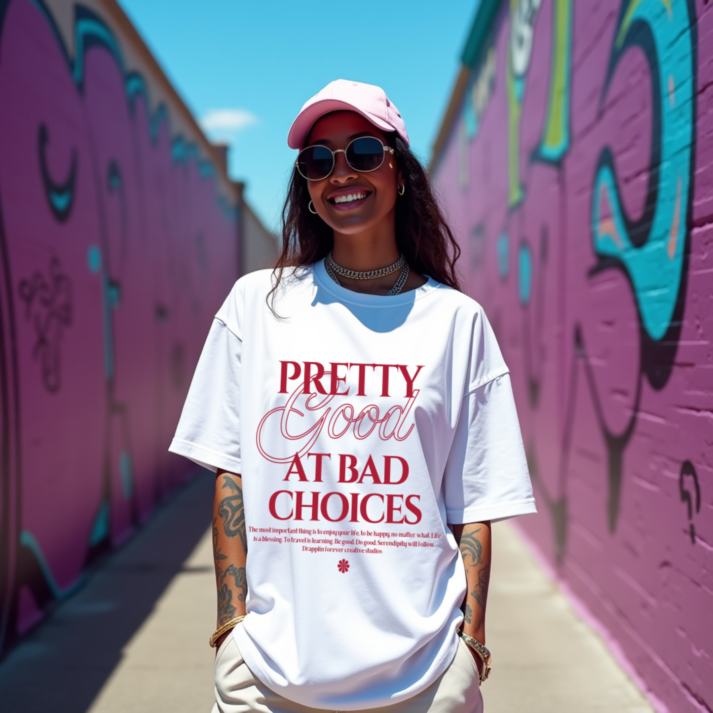 Bad Choices Premium White Woman Oversized Printed T-shirt