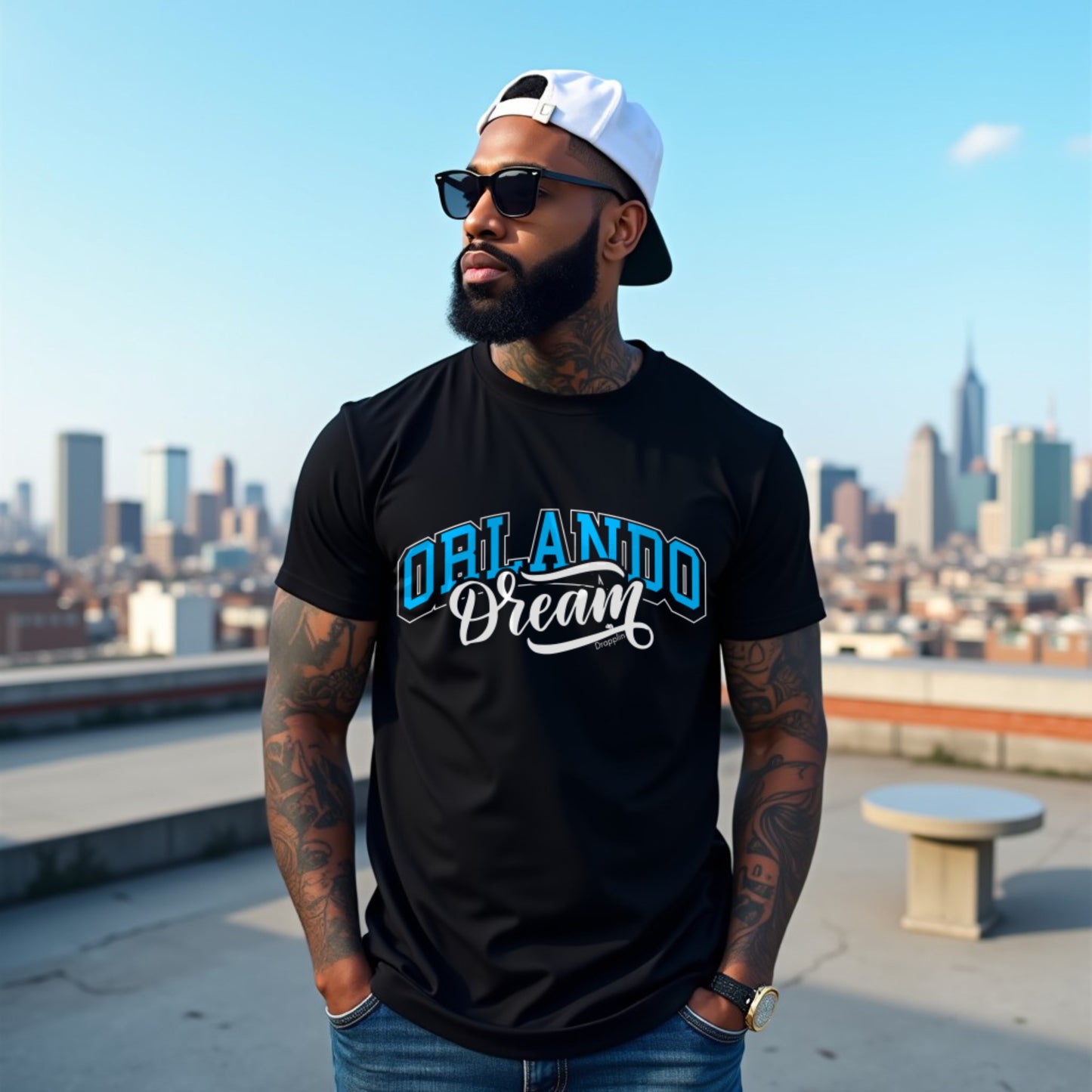 Orlando Black Crew Neck Graphic Printed T-shirt