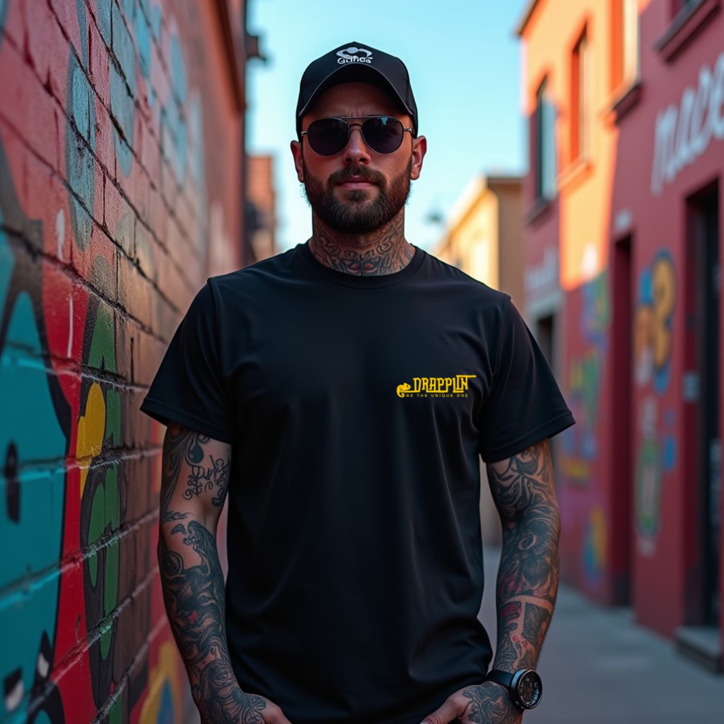 Drapplin Logo Black Crew Neck Embroidered T-shirt
