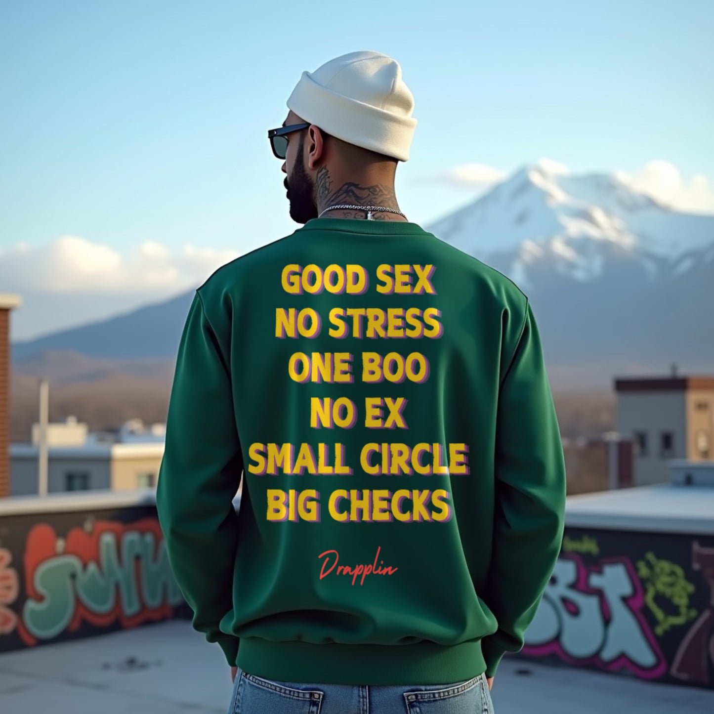 No Stress Forest Green Oversized Back Typographic Printed Sweatshirt